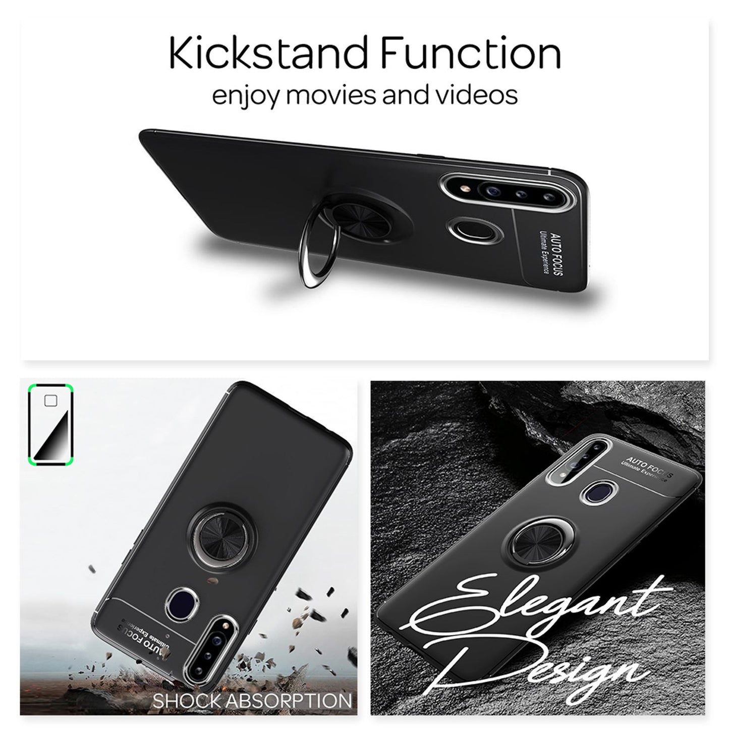 NALIA Ring símahulstur fyrir Samsung Galaxy A20s, verndandi símahulstur með stuðara