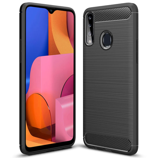 NALIA Design Handy Hülle für Samsung Galaxy A20s, Carbon Look Case Cover Bumper