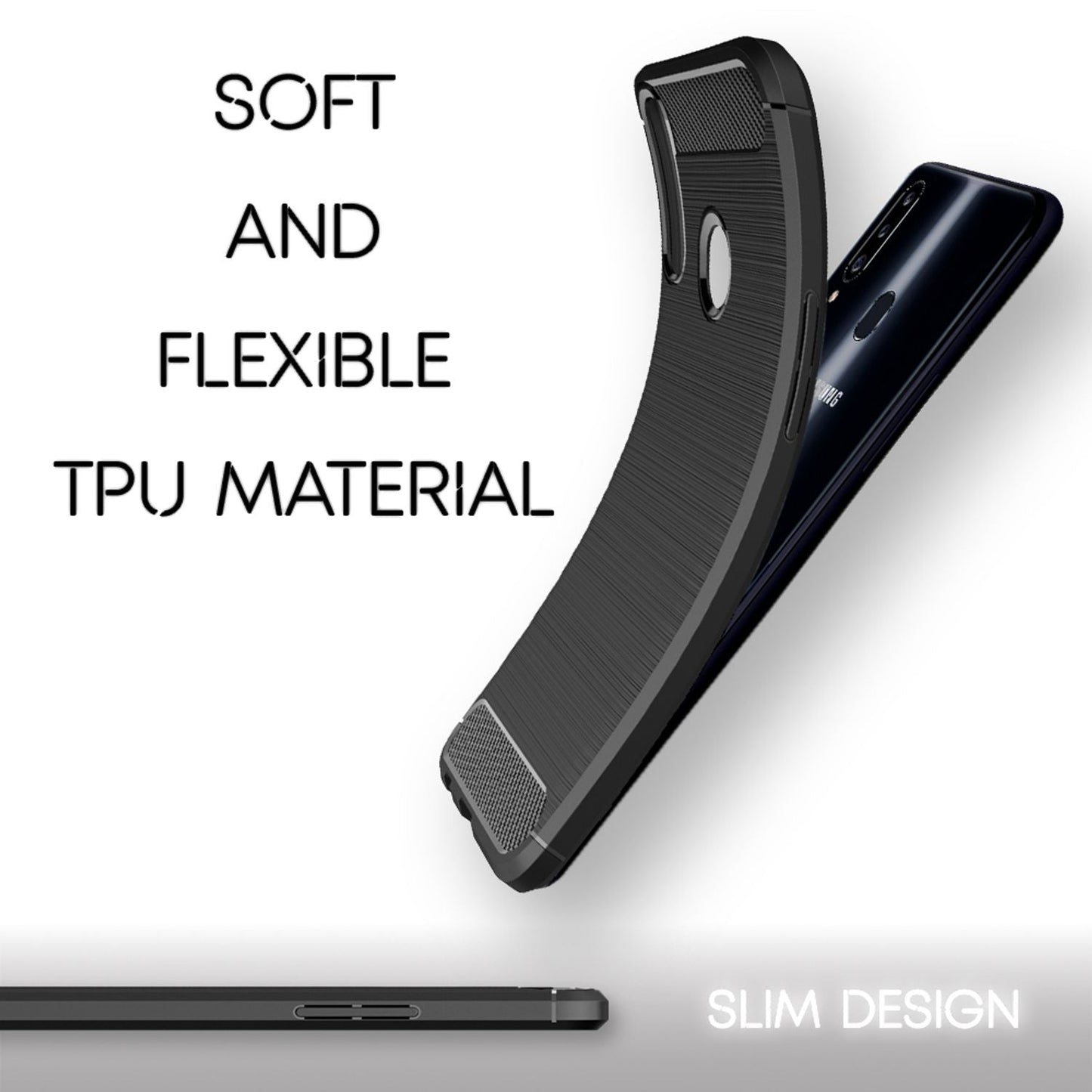 NALIA Design Handy Hülle für Samsung Galaxy A20s, Carbon Look Case Cover Bumper