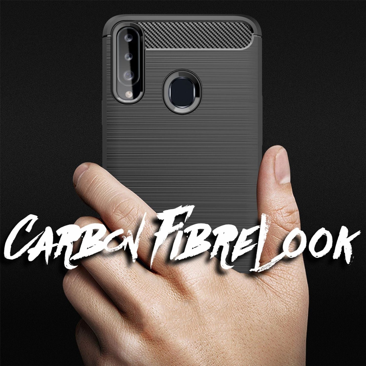 NALIA Design Handy Hülle für Samsung Galaxy A20s, Carbon Look Case Cover Bumper