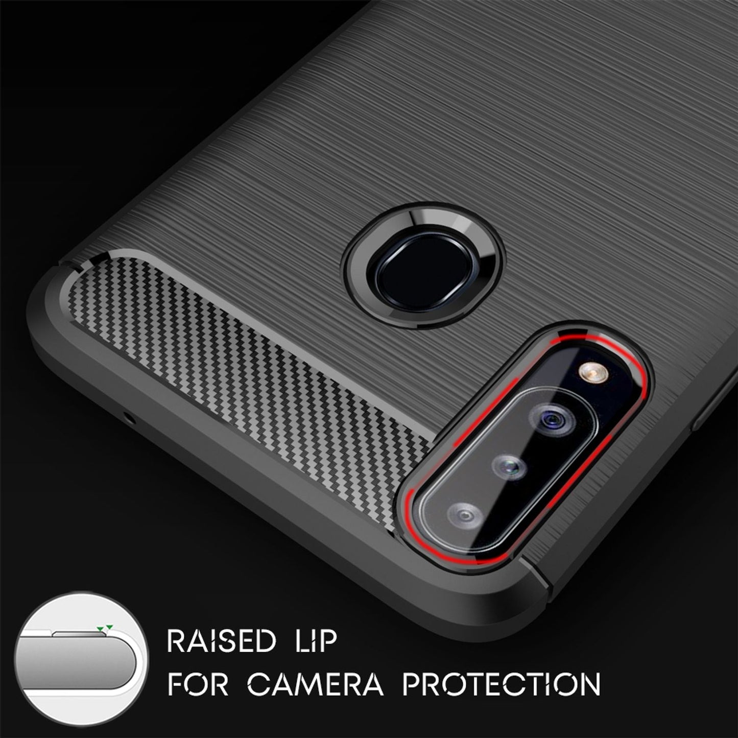 NALIA Design Handy Hülle für Samsung Galaxy A20s, Carbon Look Case Cover Bumper