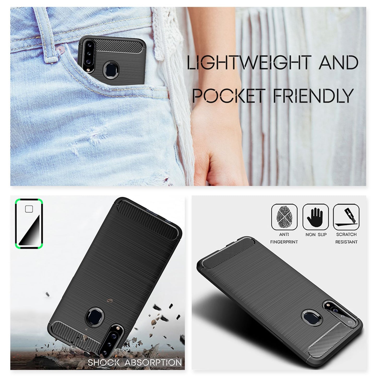 NALIA Design Handy Hülle für Samsung Galaxy A20s, Carbon Look Case Cover Bumper