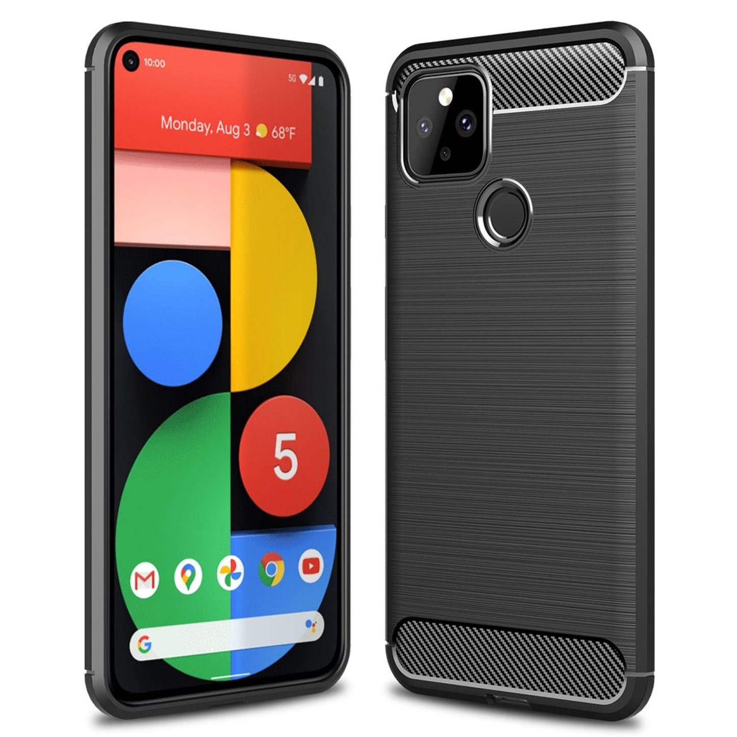 NALIA Phone Case for Google Pixel 5, Carbon Look Phone Case Cover Bumper TPU
