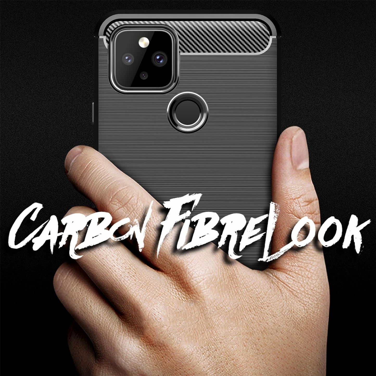 NALIA Phone Case for Google Pixel 5, Carbon Look Phone Case Cover Bumper TPU