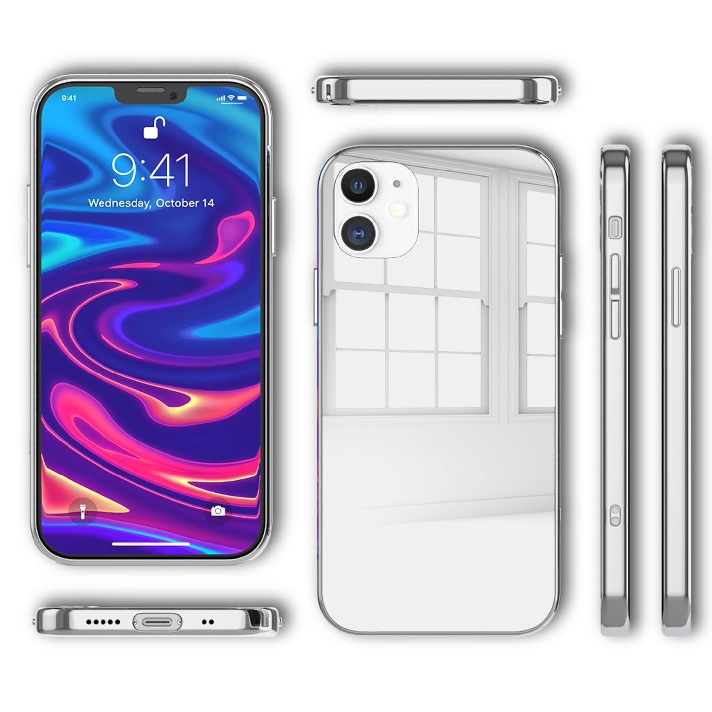 NALIA Spiegel Hart Glas Hülle für  iPhone 12 Mini, Mirror Schutz Case Bumper