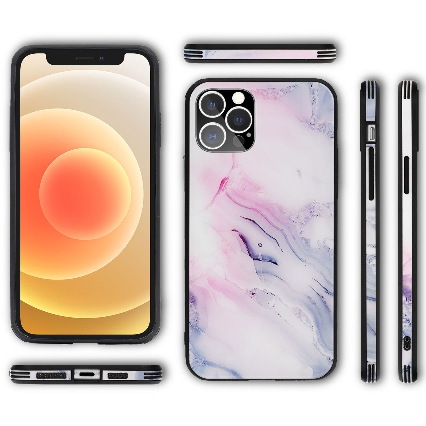 NALIA Marmor Case für iPhone 12 Pro Max, 9H Glas Cover Handy Hülle Schutz Tasche