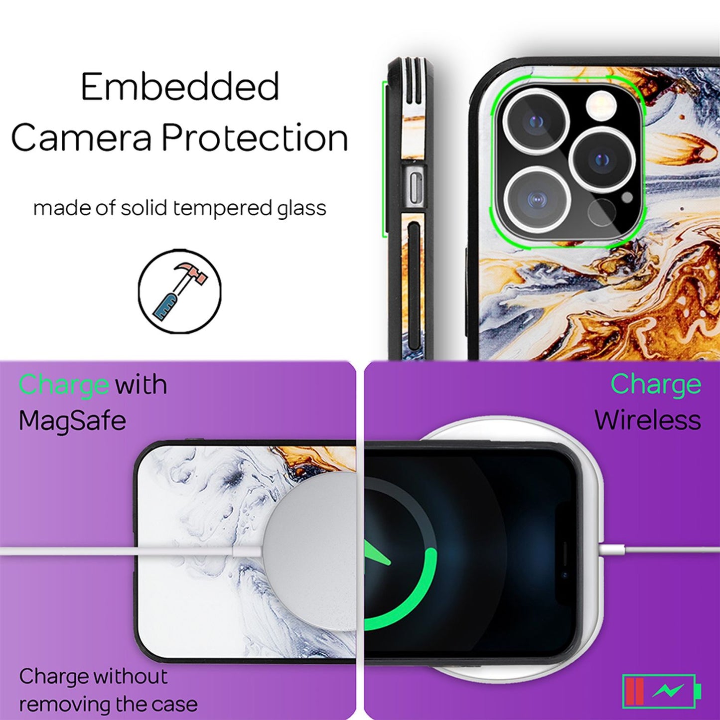 NALIA Marmor Case für iPhone 12 Pro Max, 9H Glas Cover Handy Hülle Schutz Tasche