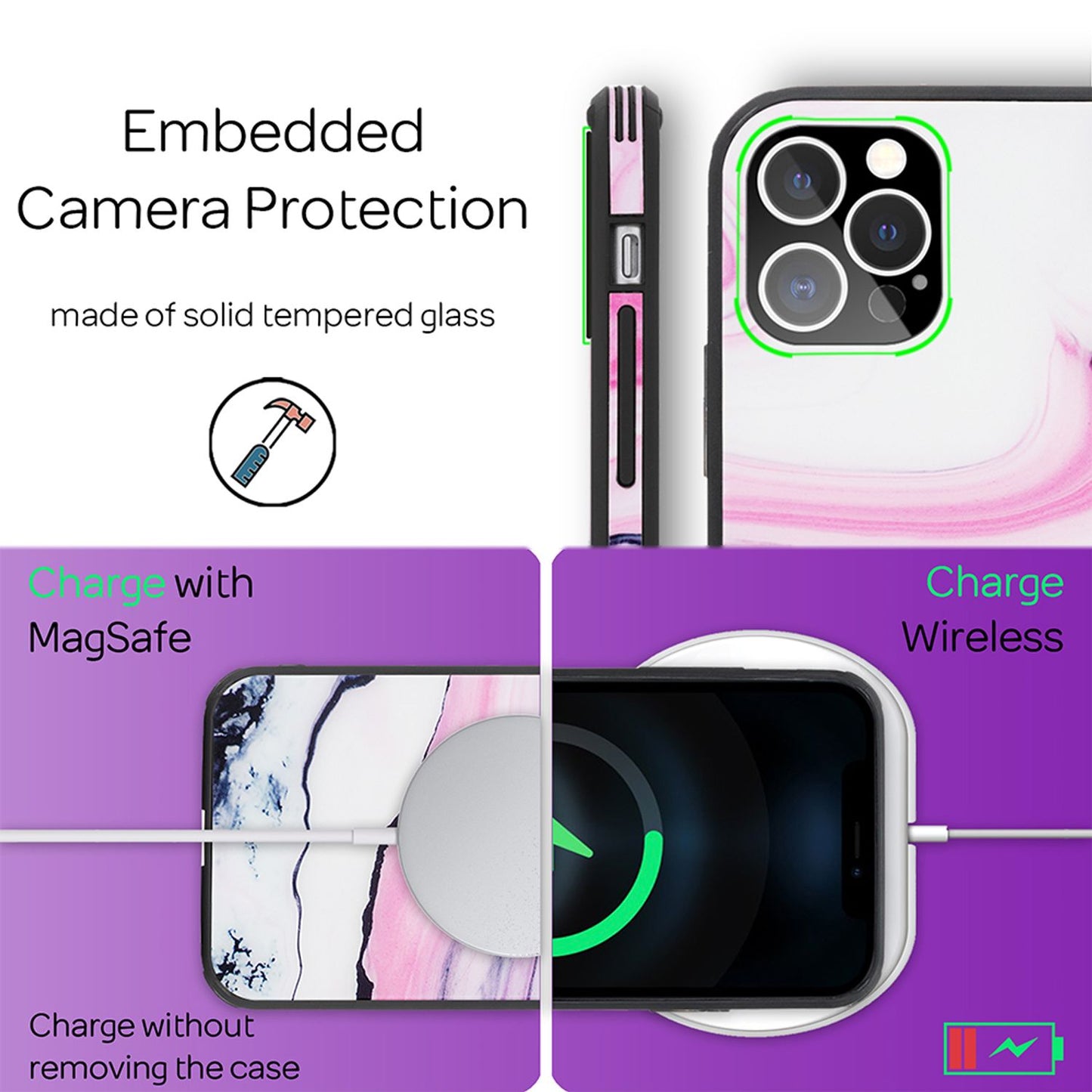 NALIA Marmor Case für iPhone 12 Pro Max, 9H Glas Cover Handy Hülle Schutz Tasche