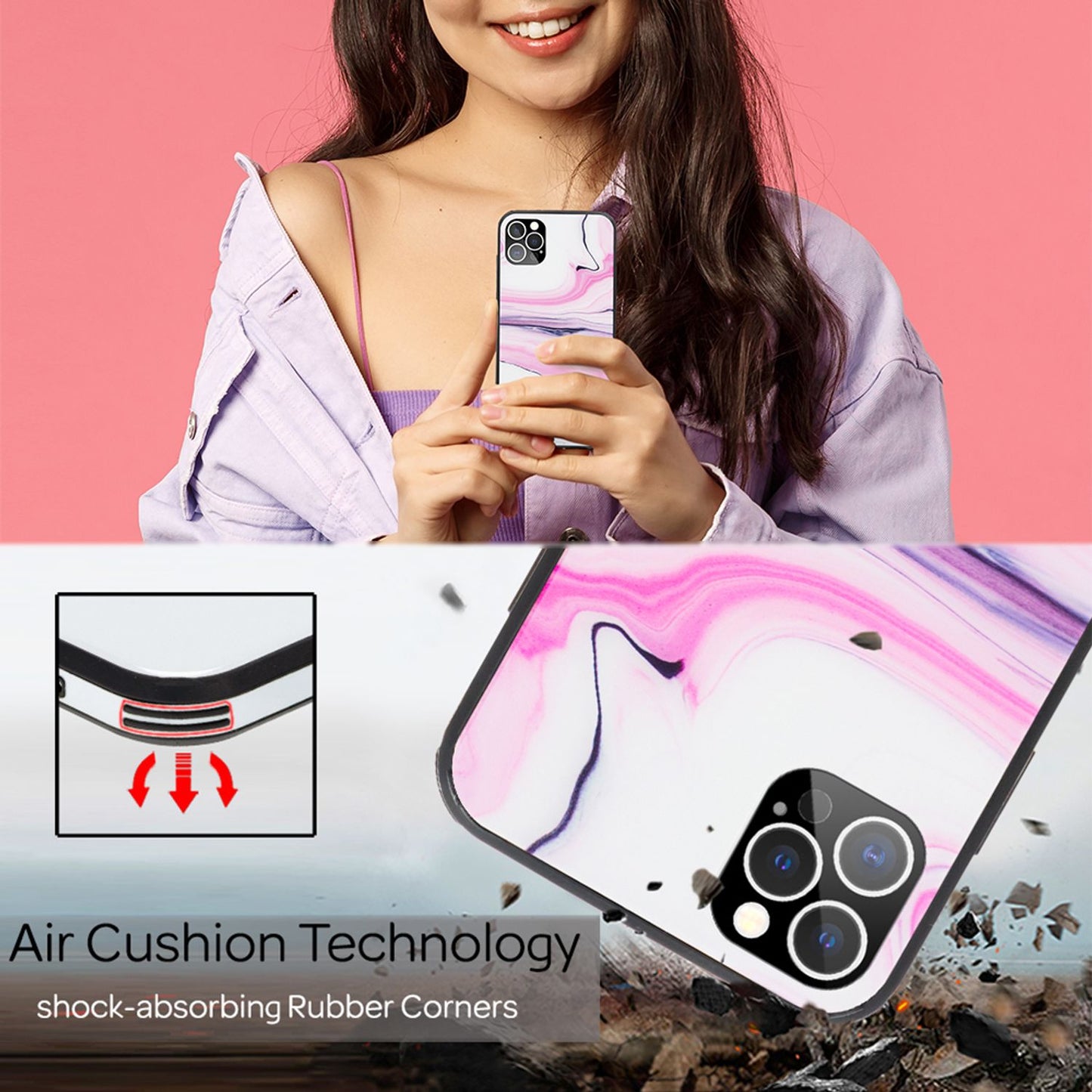 NALIA Marmor Case für iPhone 12 Pro Max, 9H Glas Cover Handy Hülle Schutz Tasche