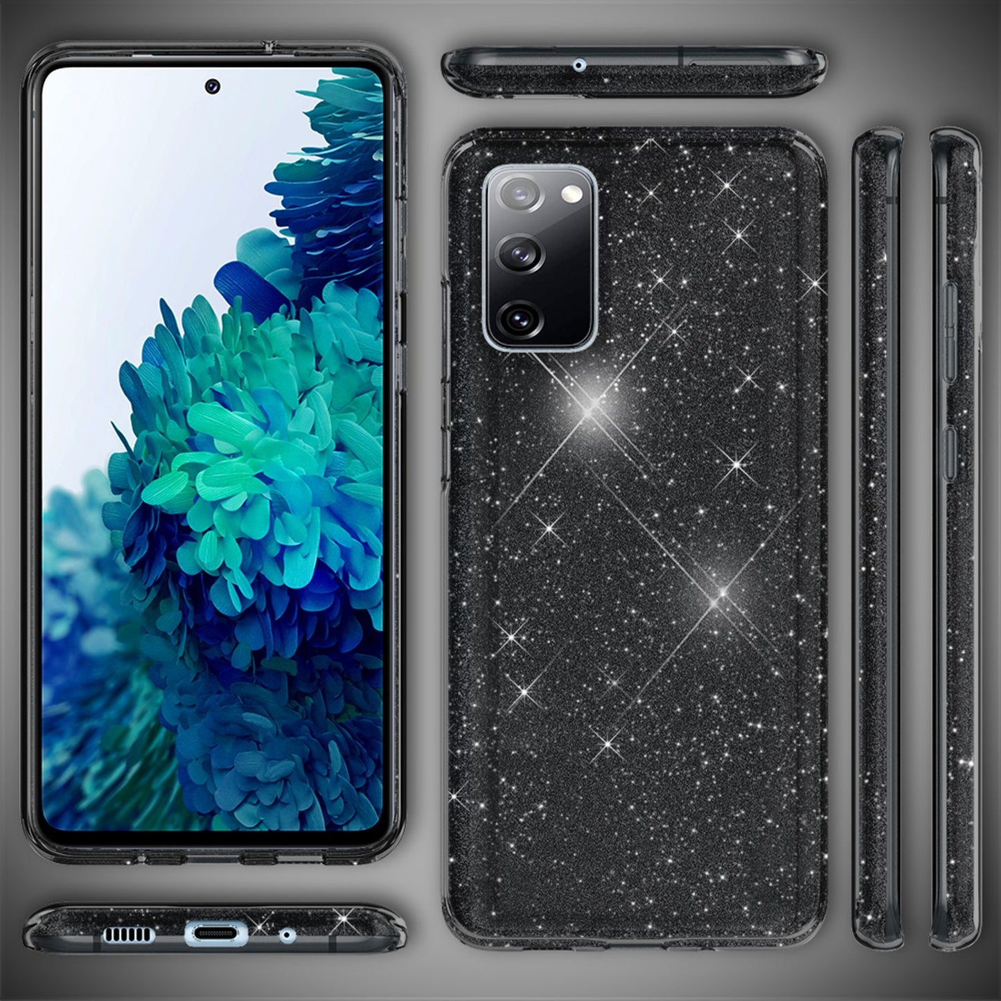 NALIA Glitzer Handyhülle für Samsung Galaxy S20 FE, Bling Handy Cover Schutz Case TPU