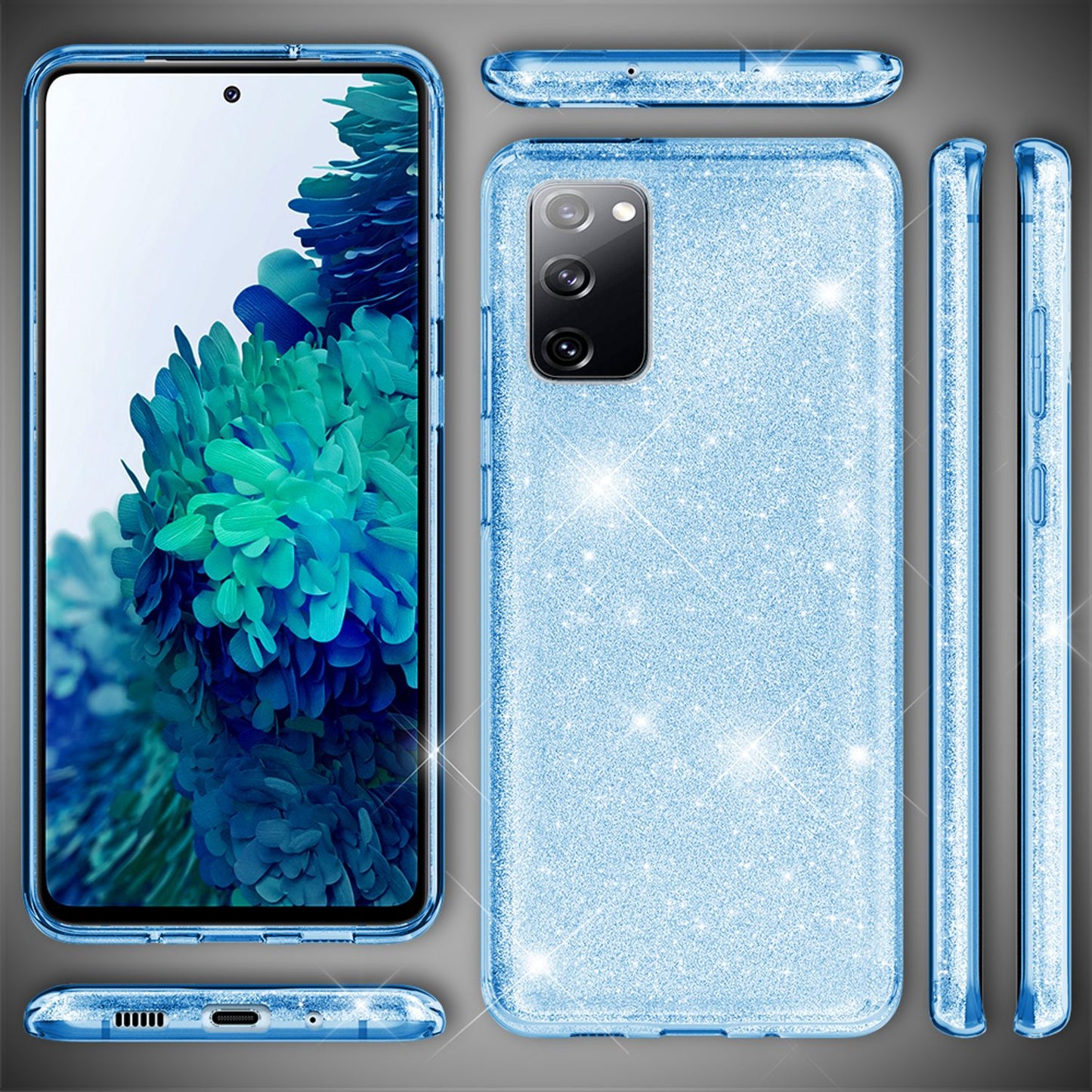NALIA Glitzer Handyhülle für Samsung Galaxy S20 FE, Bling Handy Cover Schutz Case TPU