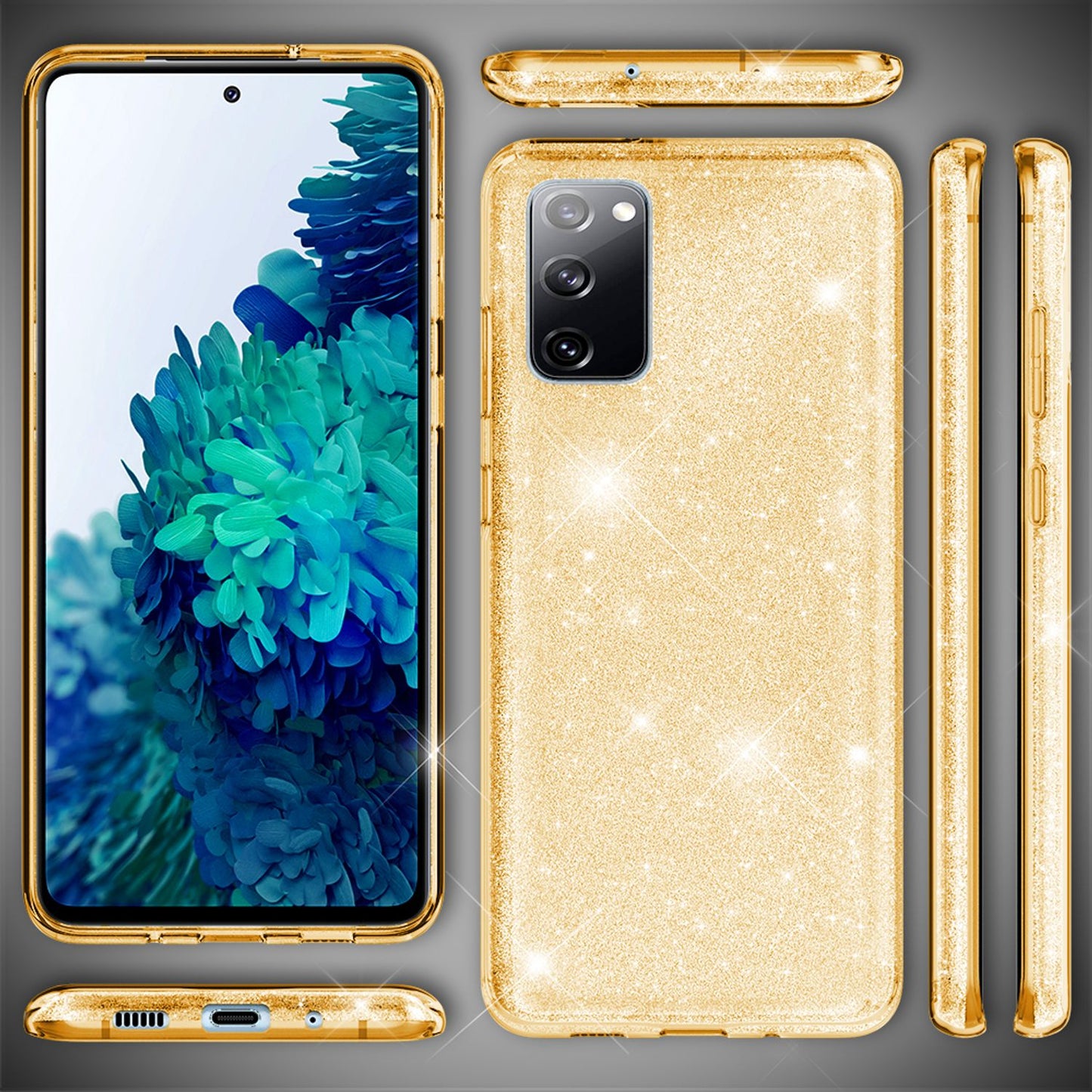 NALIA Glitzer Handyhülle für Samsung Galaxy S20 FE, Bling Handy Cover Schutz Case TPU