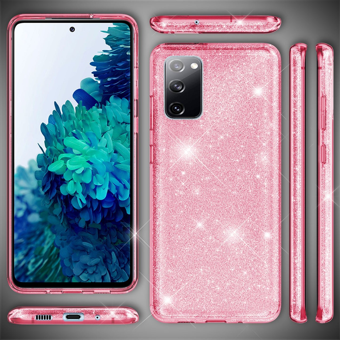 NALIA Glitzer Handyhülle für Samsung Galaxy S20 FE, Bling Handy Cover Schutz Case TPU