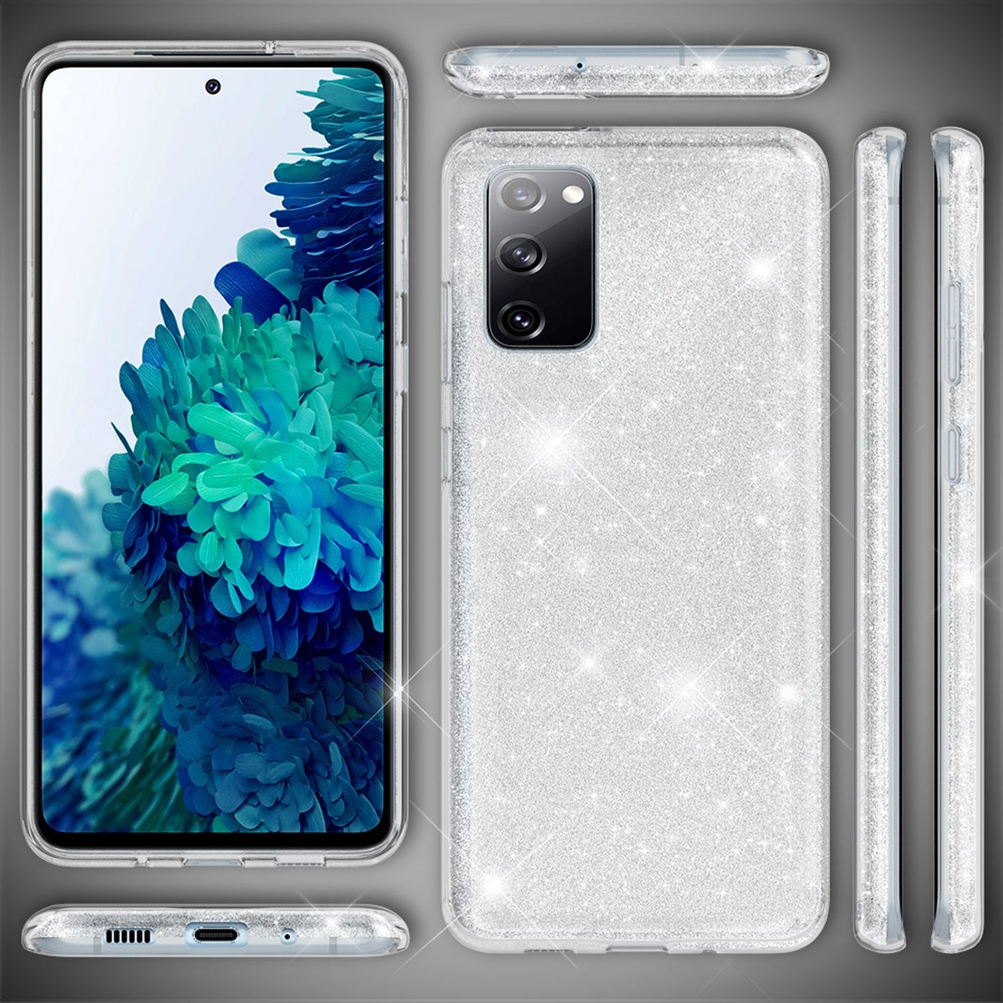 NALIA Glitzer Handyhülle für Samsung Galaxy S20 FE, Bling Handy Cover Schutz Case TPU