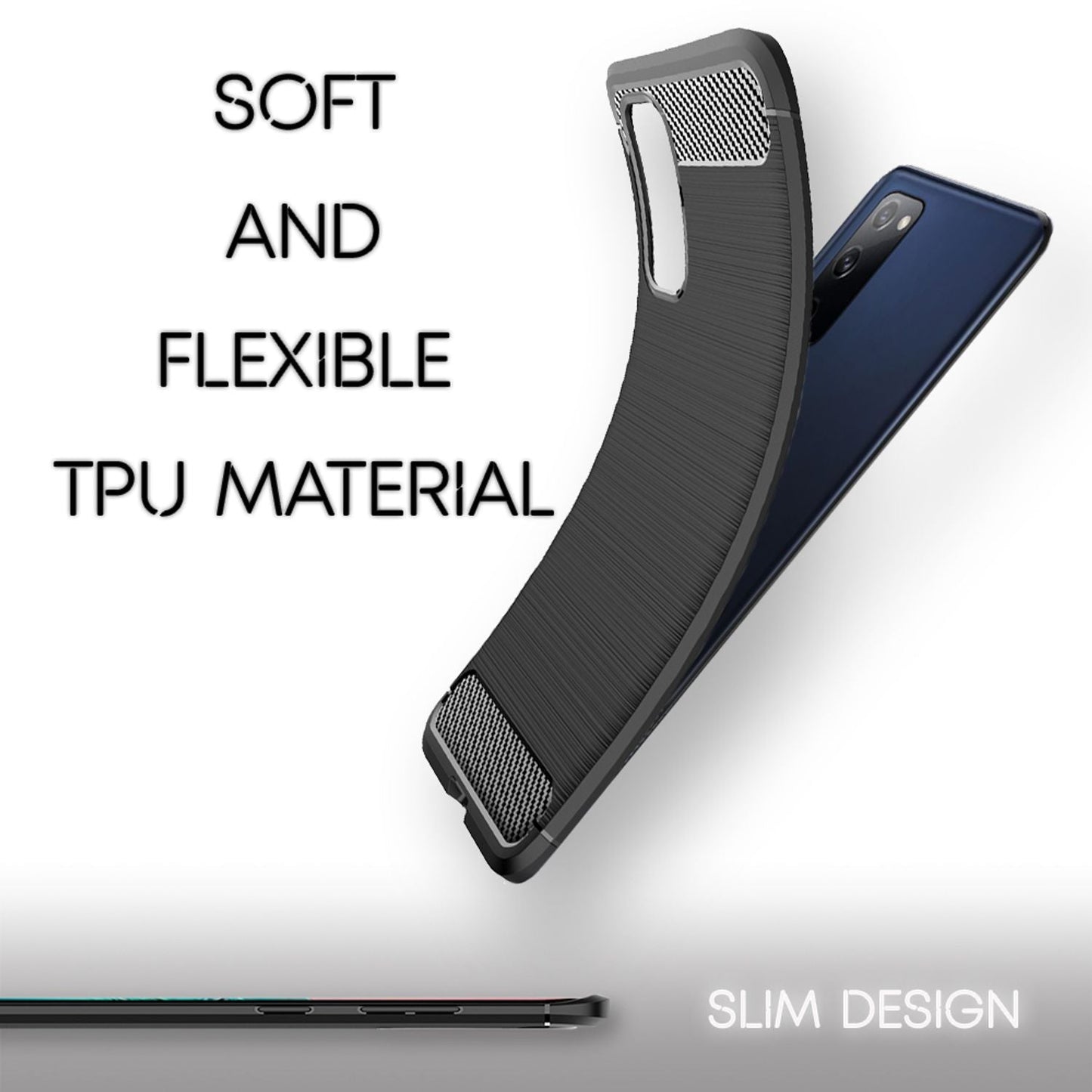 NALIA Carbon hulstur fyrir Samsung Galaxy S20 FE, sílikon símahulstur