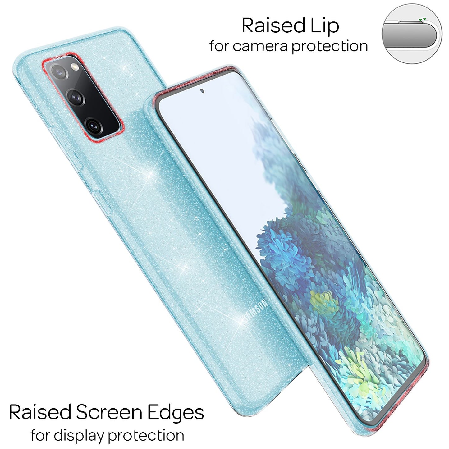 NALIA Glært glitrandi símahulstur fyrir Samsung Galaxy S20 FE, glitrandi símahulstur með bling-hlíf