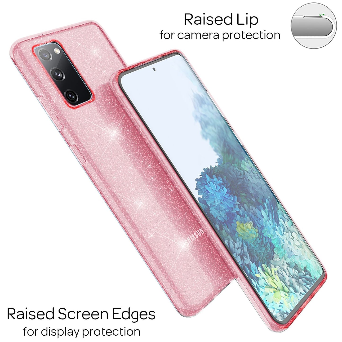 NALIA Glært glitrandi símahulstur fyrir Samsung Galaxy S20 FE, glitrandi símahulstur með bling-hlíf