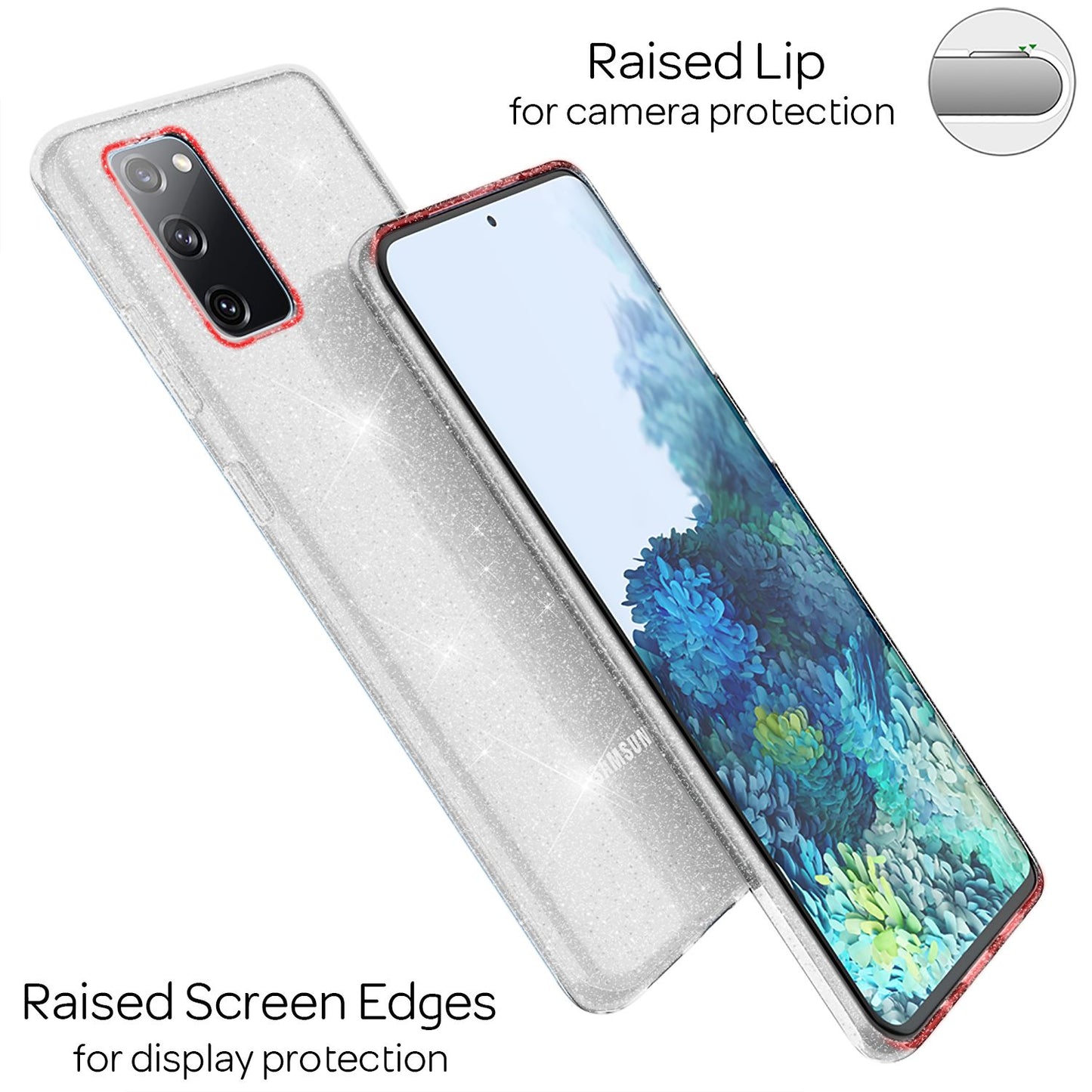 NALIA Glært glitrandi símahulstur fyrir Samsung Galaxy S20 FE, glitrandi símahulstur með bling-hlíf