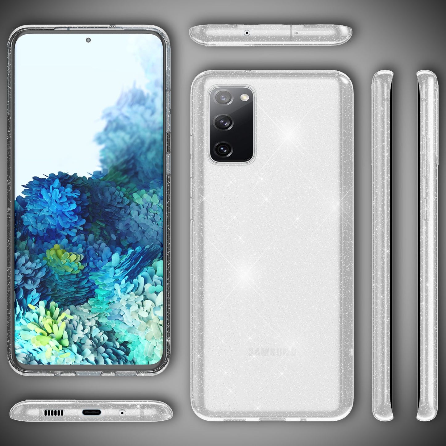 NALIA Glært glitrandi símahulstur fyrir Samsung Galaxy S20 FE, glitrandi símahulstur með bling-hlíf