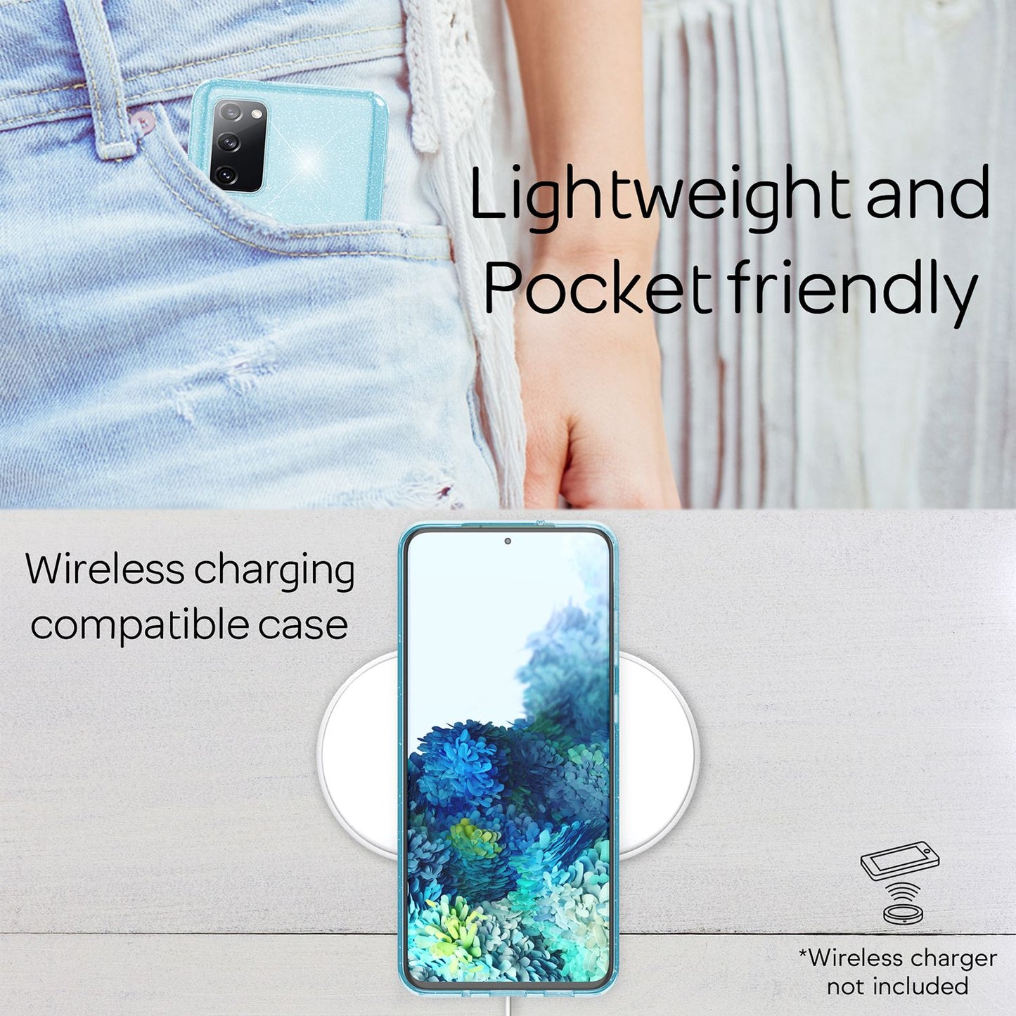 NALIA Glært glitrandi símahulstur fyrir Samsung Galaxy S20 FE, glitrandi símahulstur með bling-hlíf