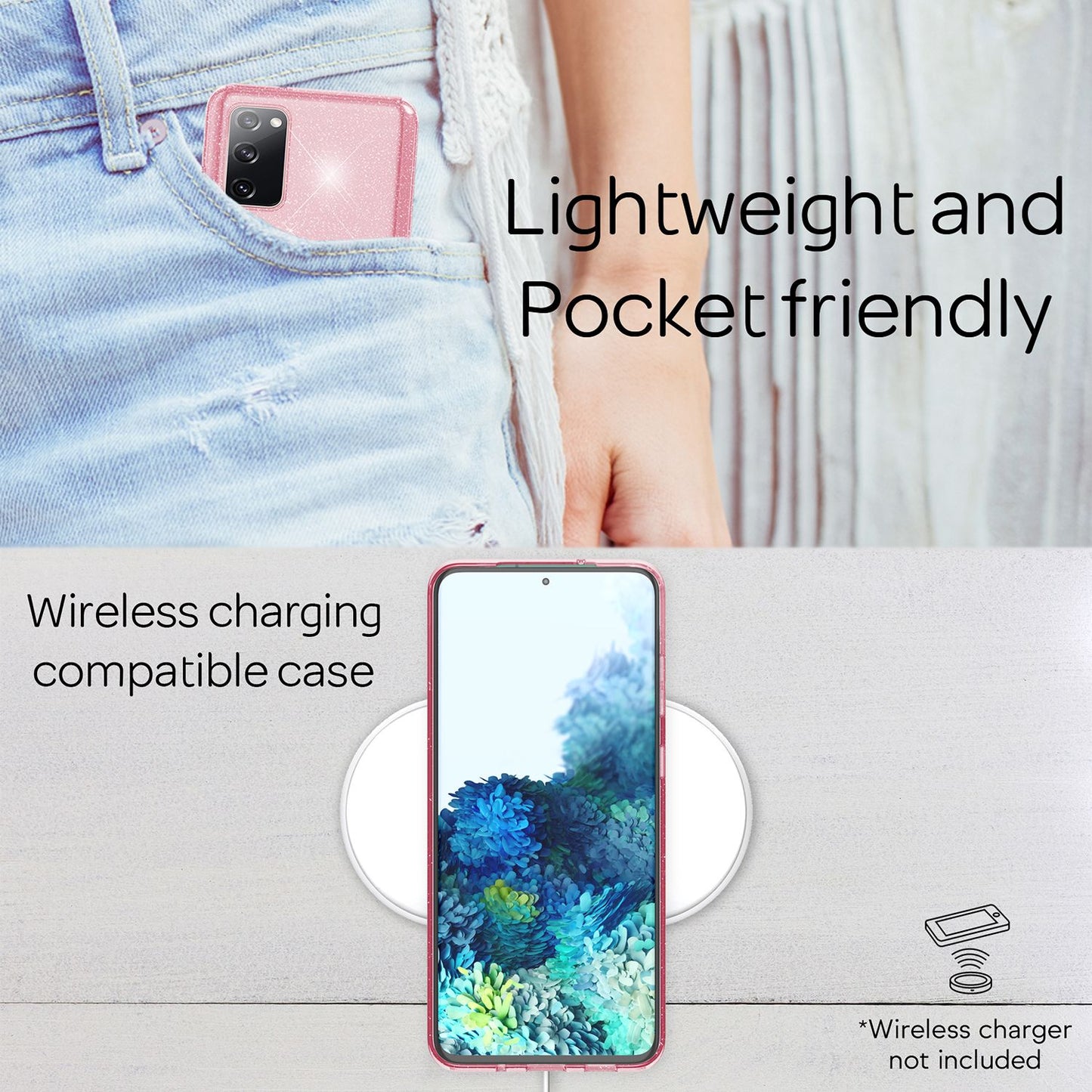 NALIA Glært glitrandi símahulstur fyrir Samsung Galaxy S20 FE, glitrandi símahulstur með bling-hlíf