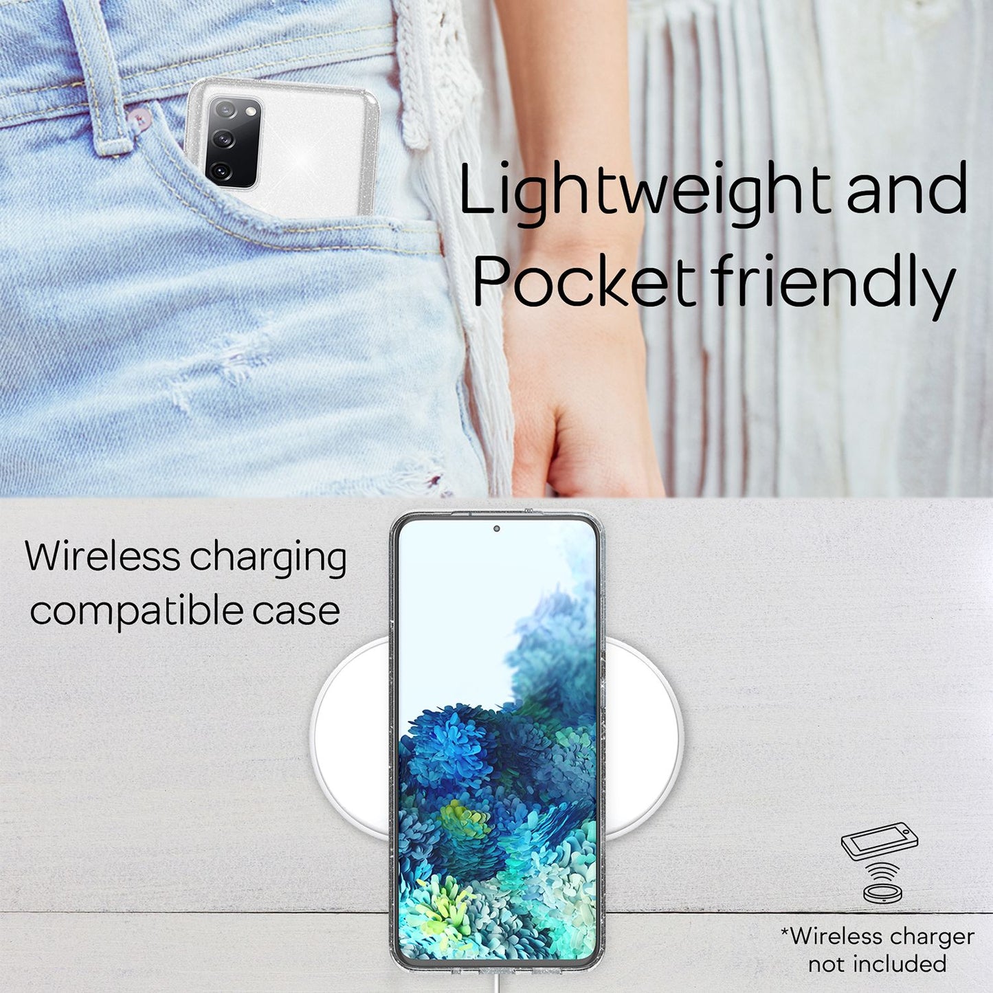 NALIA Glært glitrandi símahulstur fyrir Samsung Galaxy S20 FE, glitrandi símahulstur með bling-hlíf