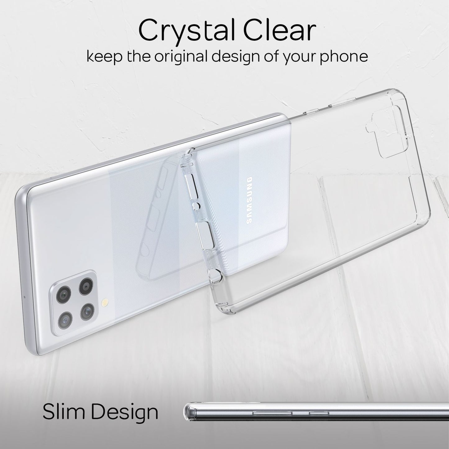 NALIA gegnsætt símahulstur fyrir Samsung Galaxy A42 5G, hart hulstur með gegnsæju loki