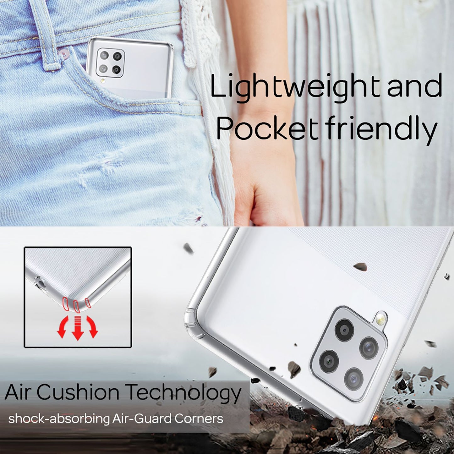 NALIA gegnsætt símahulstur fyrir Samsung Galaxy A42 5G, hart hulstur með gegnsæju loki