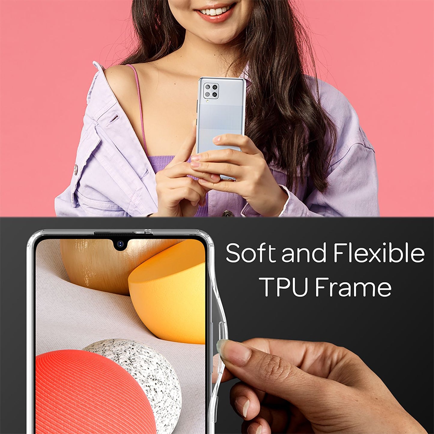 NALIA gegnsætt símahulstur fyrir Samsung Galaxy A42 5G, hart hulstur með gegnsæju loki