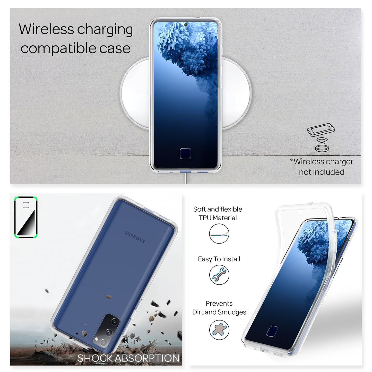 NALIA 360° Handy Hülle für Samsung Galaxy S20 FE, Clear Case Schutz Cover Etui