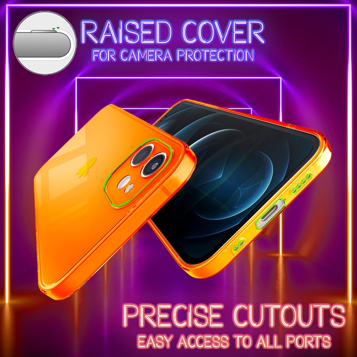 NALIA Clear Neon Phone Case for iPhone 12 Mini, Colorful Transparent Cover Case