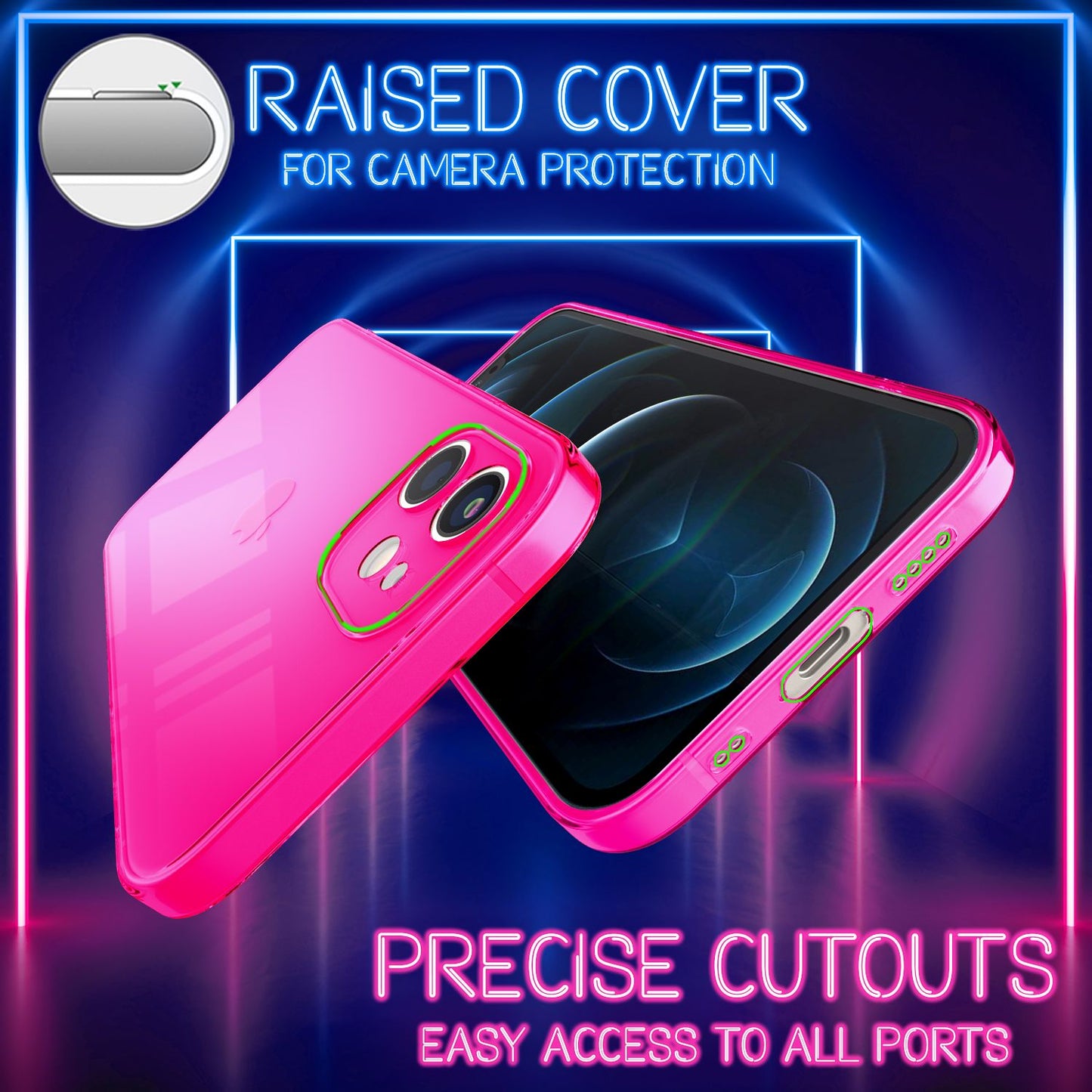 NALIA Clear Neon Phone Case for iPhone 12 Mini, Colorful Transparent Cover Case