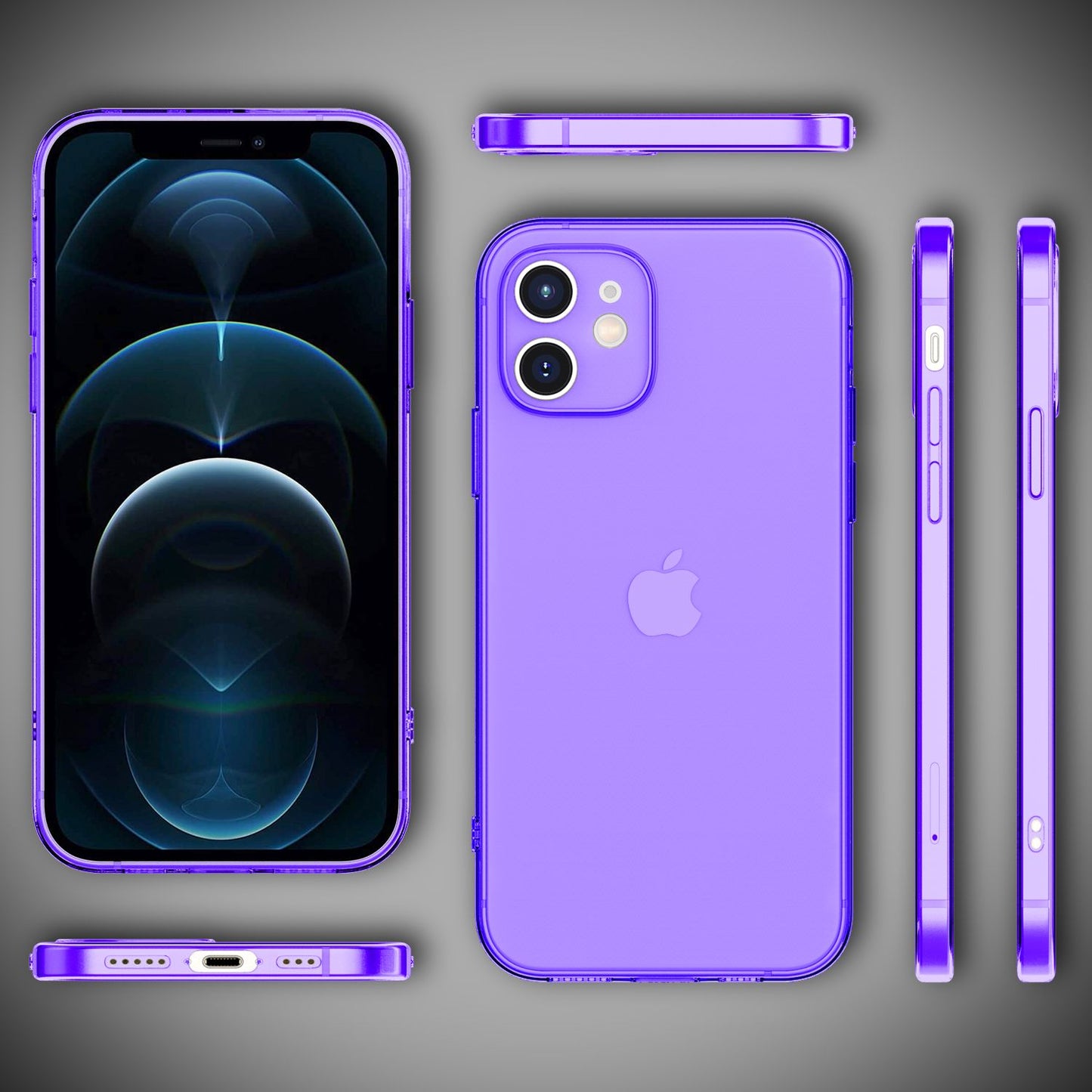 NALIA Clear Neon Phone Case for iPhone 12, Colorful Transparent Protective Case Cover