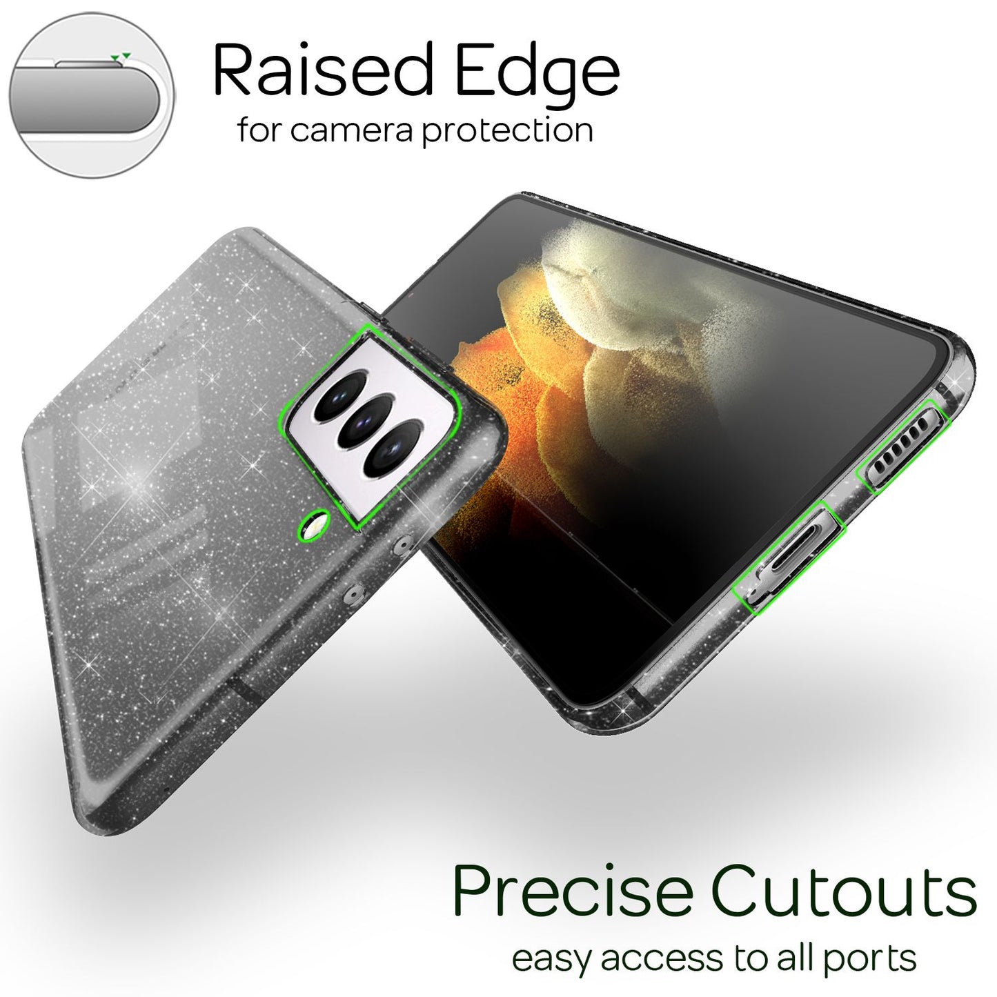 NALIA glitrandi símahulstur fyrir Samsung Galaxy S21 Plus, glitrandi símahulstur með vernd