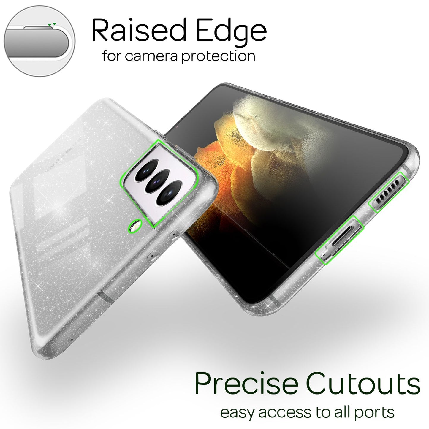 NALIA glitrandi símahulstur fyrir Samsung Galaxy S21 Plus, glitrandi símahulstur með vernd