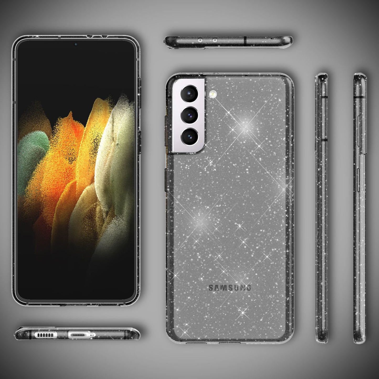 NALIA glitrandi símahulstur fyrir Samsung Galaxy S21 Plus, glitrandi símahulstur með vernd