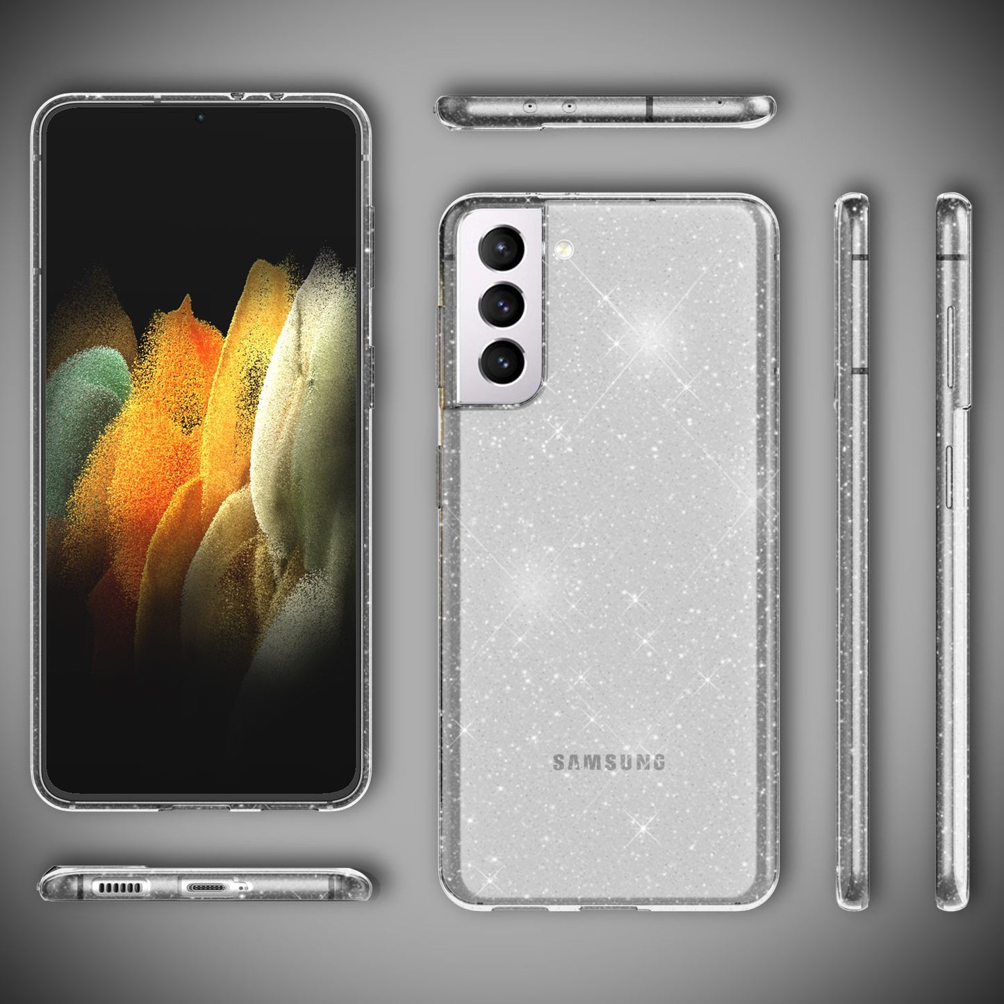 NALIA glitrandi símahulstur fyrir Samsung Galaxy S21 Plus, glitrandi símahulstur með vernd