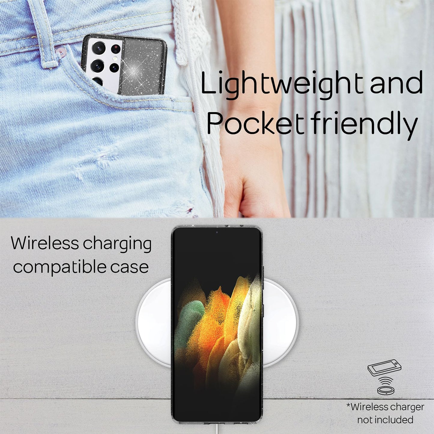 NALIA glitrandi símahulstur fyrir Samsung Galaxy S21 Ultra, verndandi hulstur