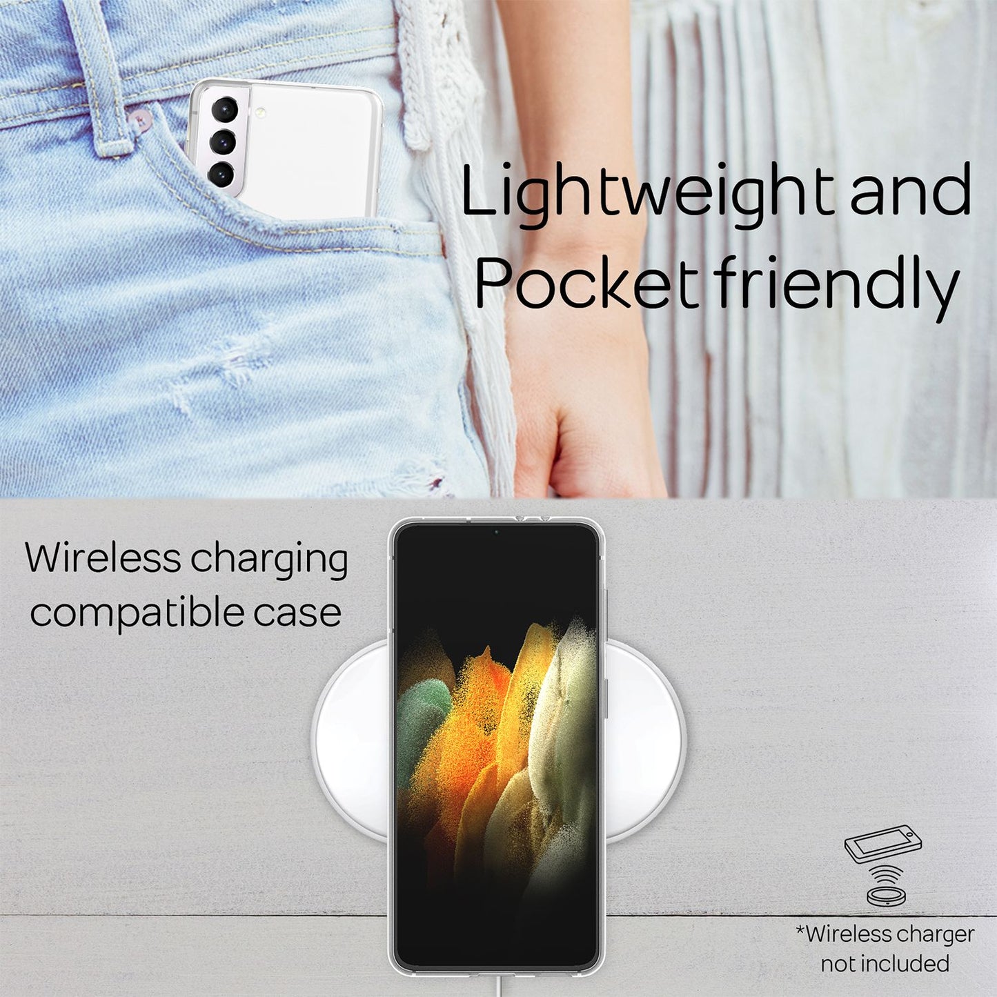 NALIA Phone Case for Samsung Galaxy S21, Transparent Silicone Protective Bumper