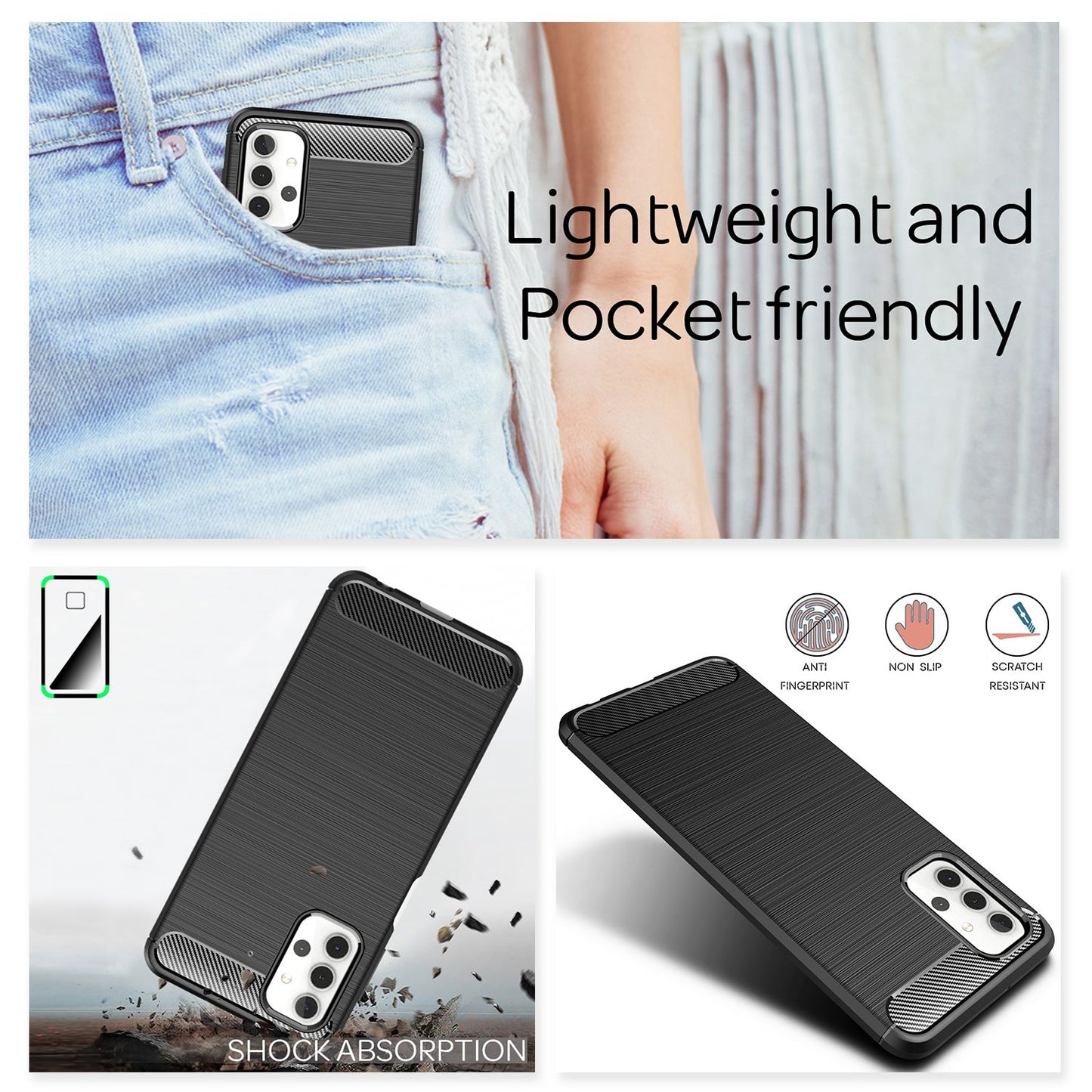 NALIA Design símahulstur fyrir Samsung Galaxy A32 5G, kolefnisútlit hulstur með stuðara