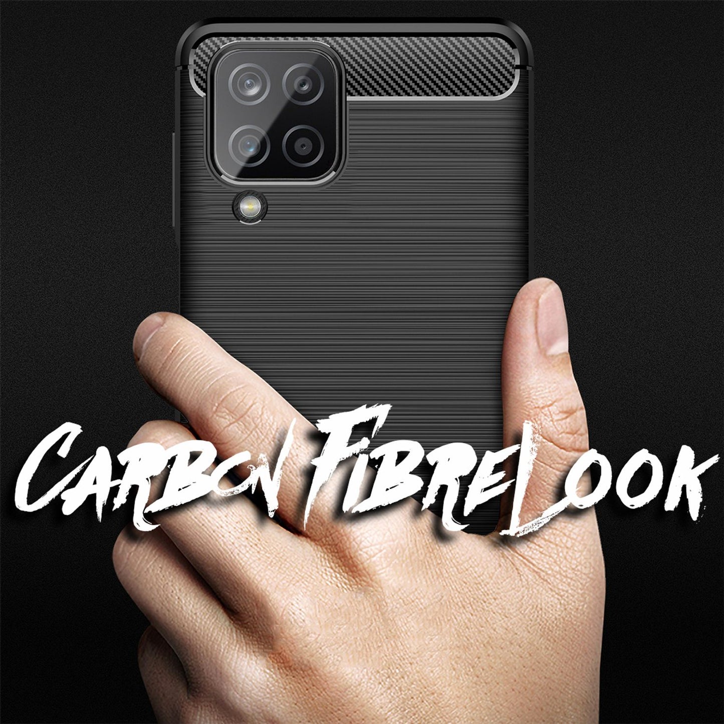 NALIA Design Phone Case for Samsung Galaxy A12, Carbon Look Case Cover Bumper