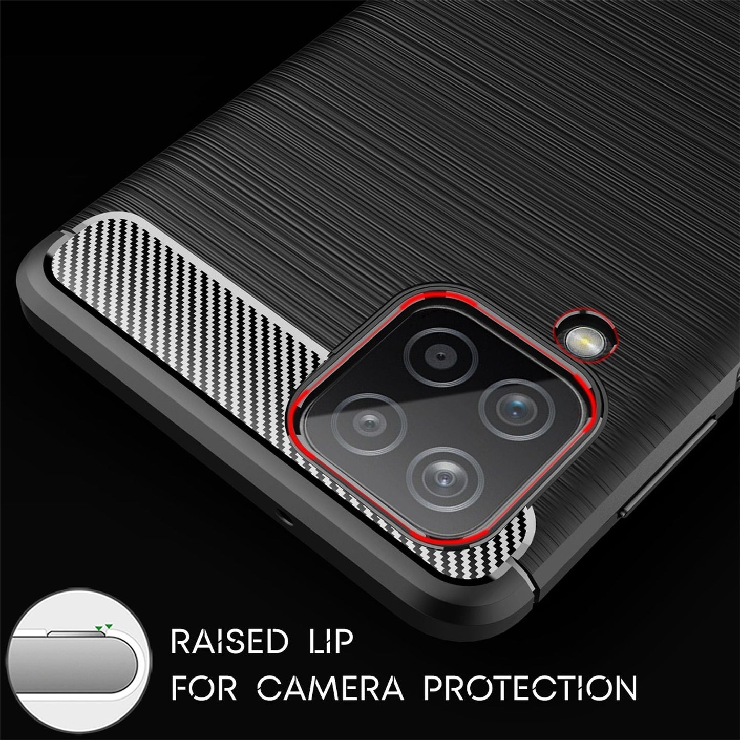 NALIA Design Phone Case for Samsung Galaxy A12, Carbon Look Case Cover Bumper