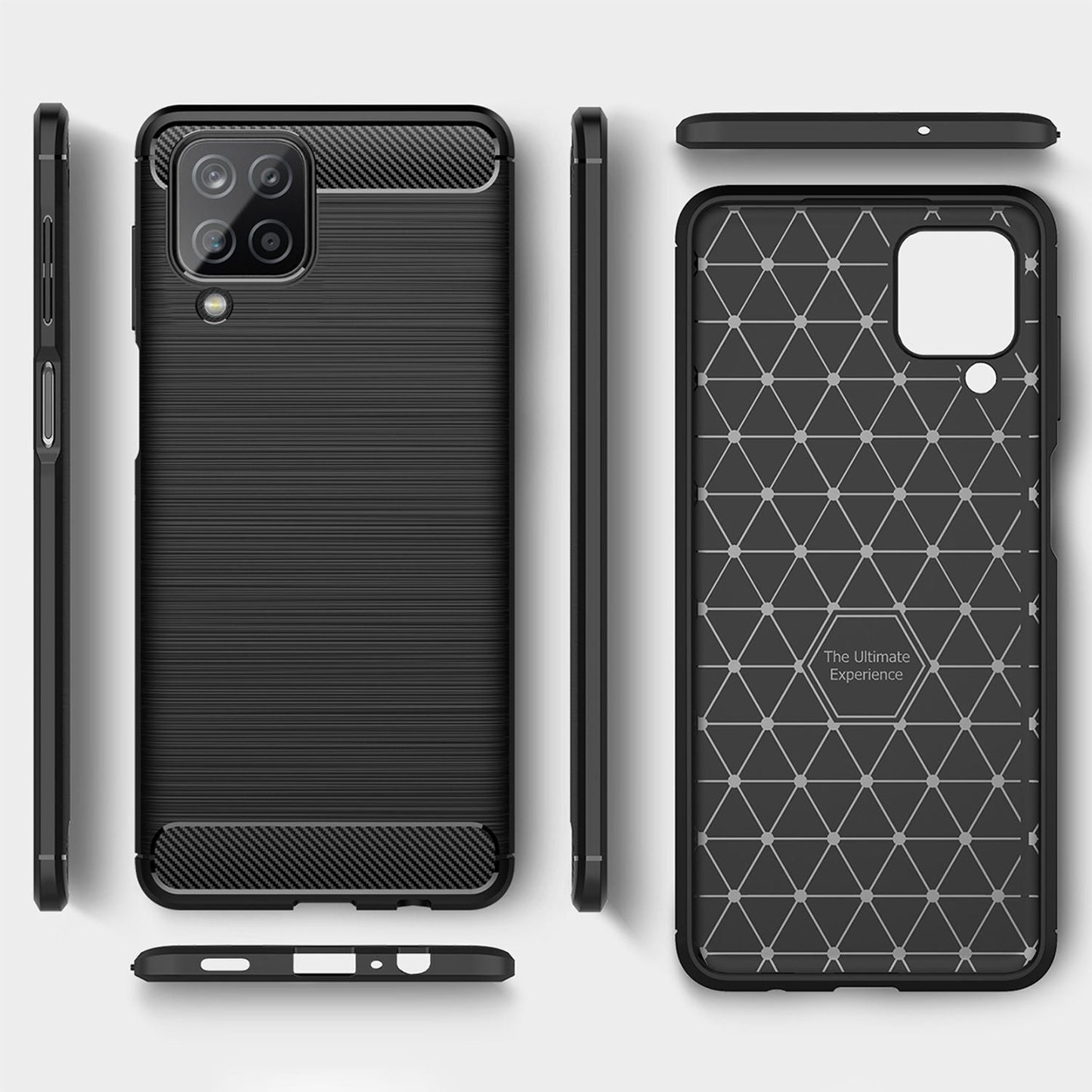 NALIA Design Phone Case for Samsung Galaxy A12, Carbon Look Case Cover Bumper