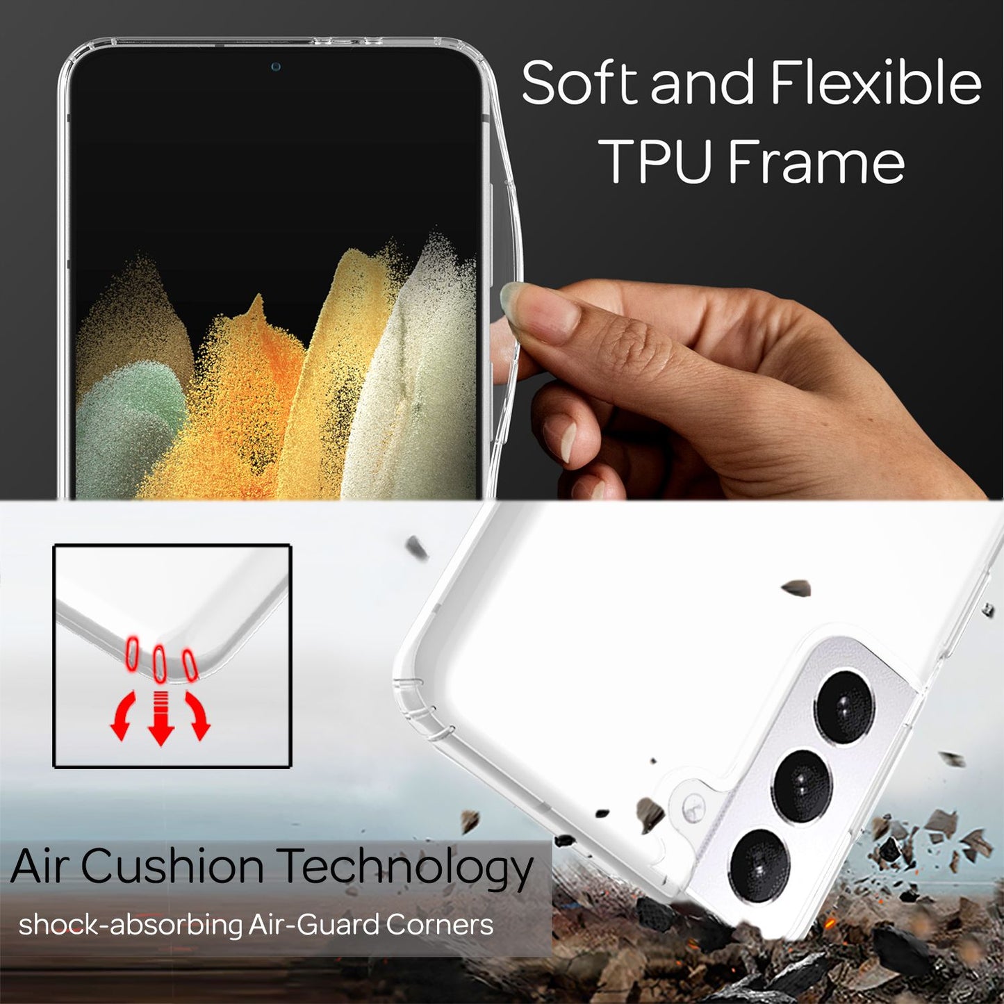 NALIA gegnsætt símahulstur fyrir Samsung Galaxy S21, hart hulstur með stuðara