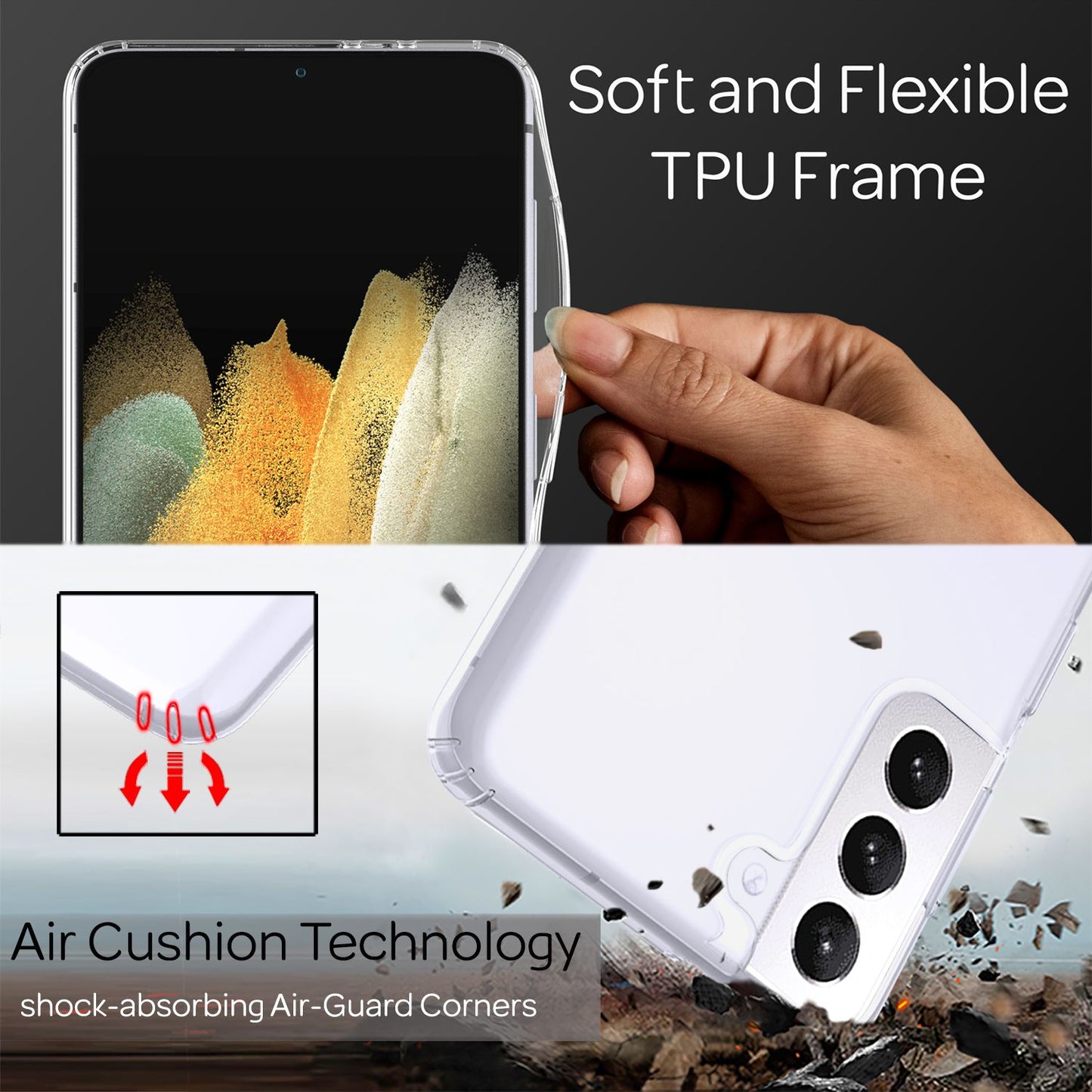 NALIA gegnsætt símahulstur fyrir Samsung Galaxy S21 Plus, hart hulstur