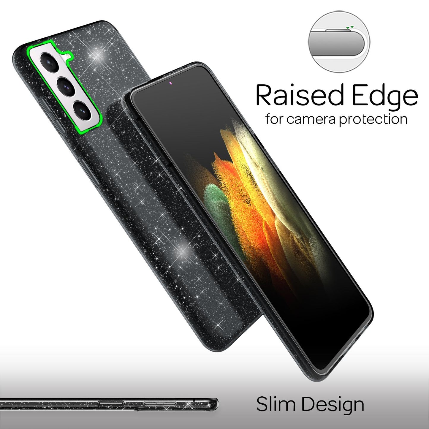 NALIA glitrandi símahulstur fyrir Samsung Galaxy S21, bakhlið með demöntum og steinum