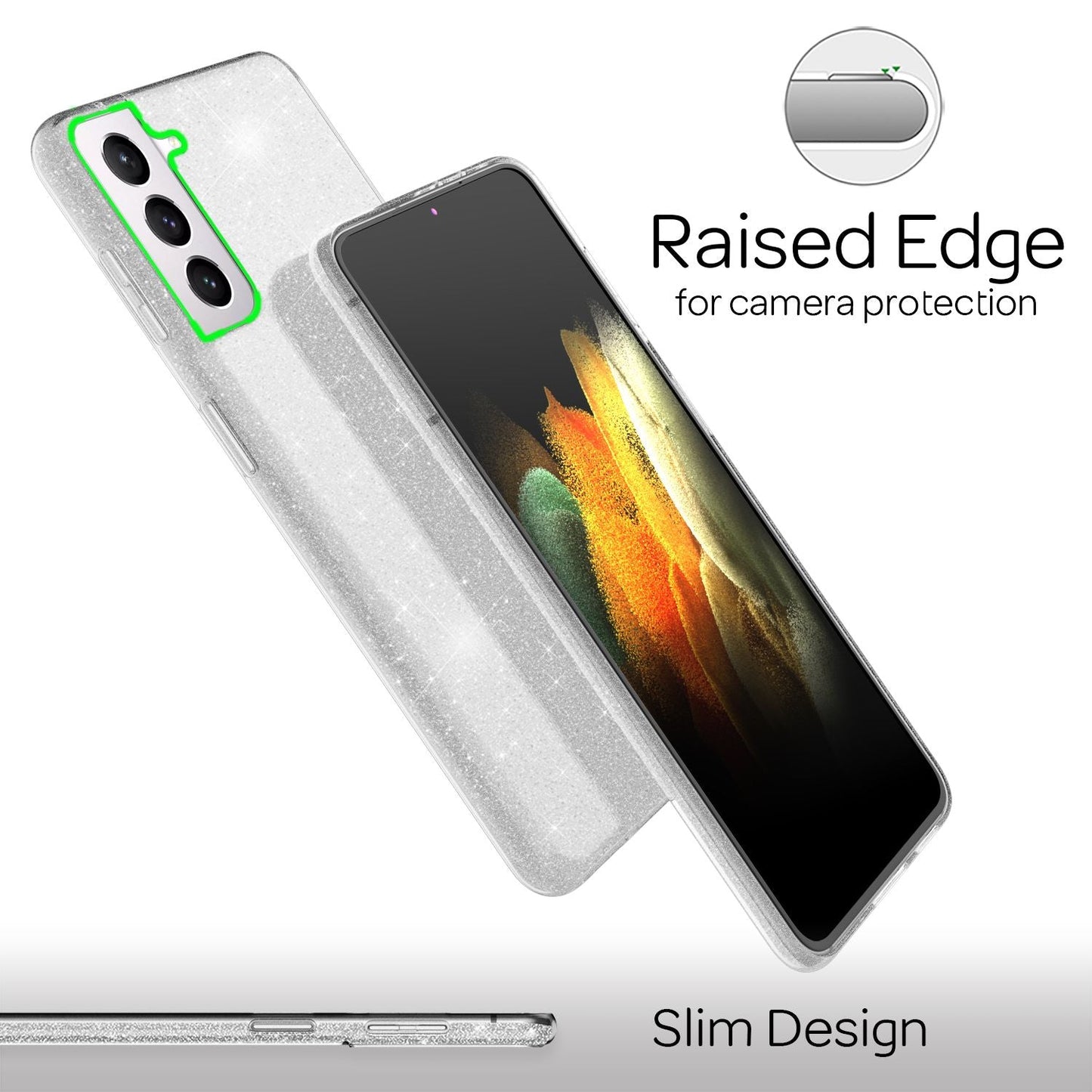 NALIA glitrandi símahulstur fyrir Samsung Galaxy S21, bakhlið með demöntum og steinum