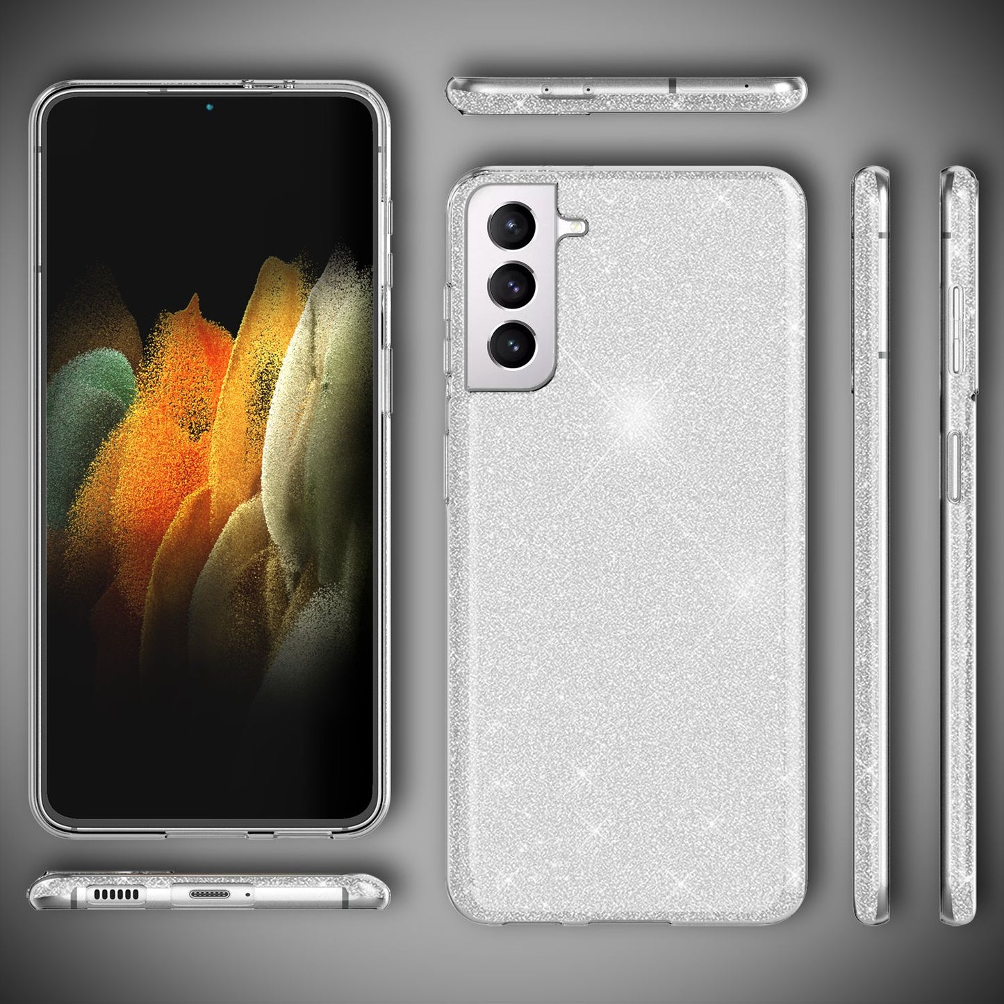 NALIA glitrandi símahulstur fyrir Samsung Galaxy S21, bakhlið með demöntum og steinum