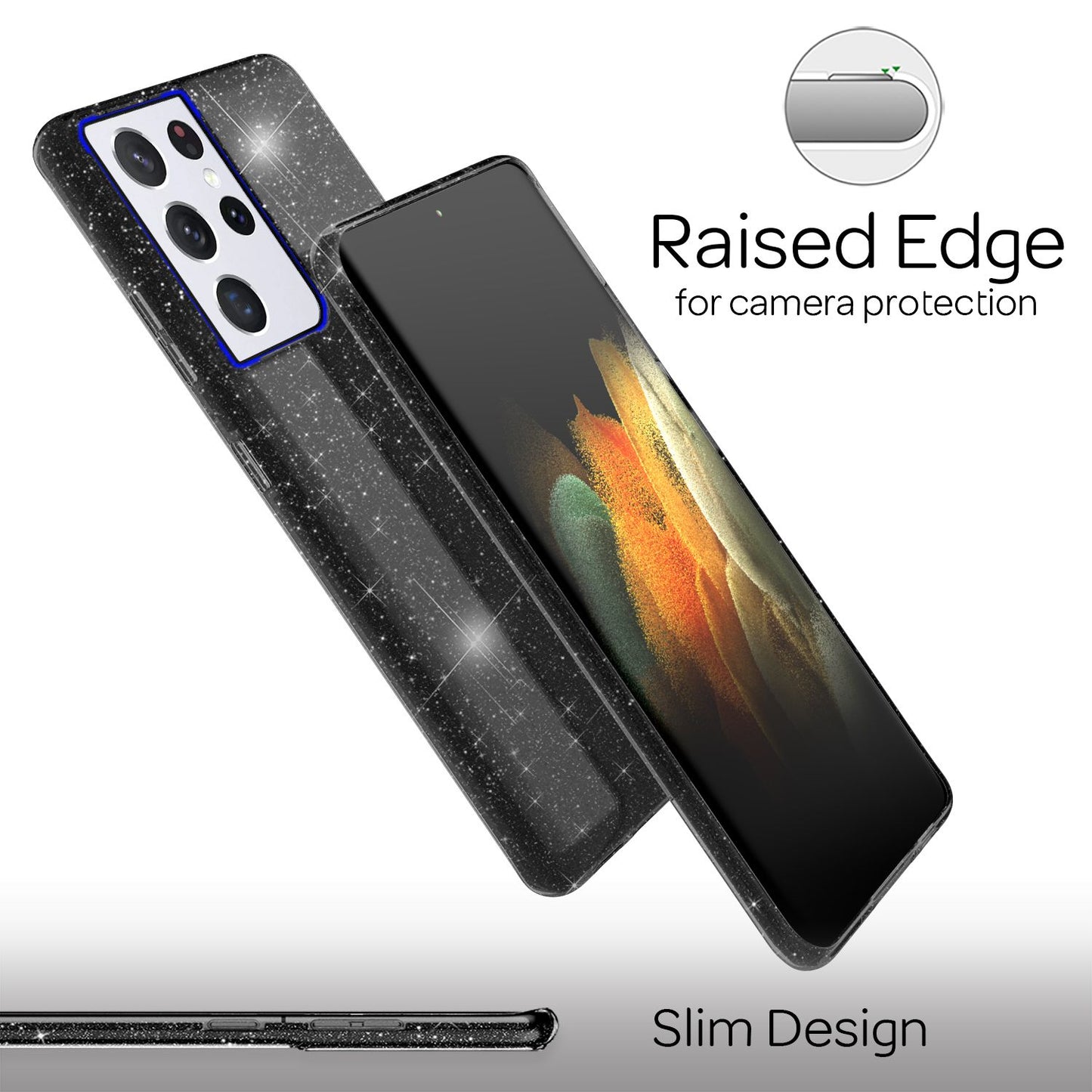 NALIA glitrandi símahulstur fyrir Samsung Galaxy S21 Ultra, demantshulstur með glitrandi bling-mynstri