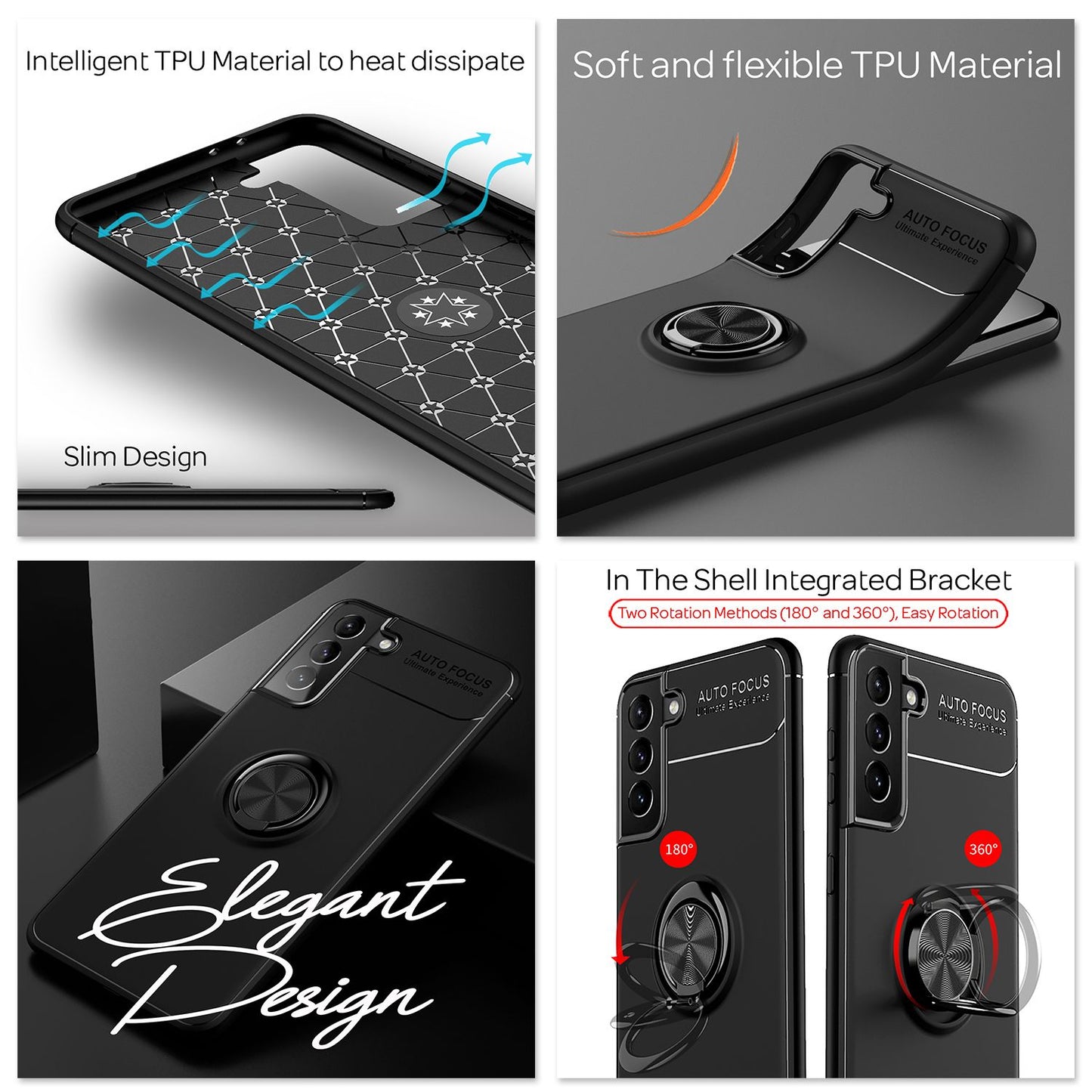 NALIA Ring símahulstur fyrir Samsung Galaxy S21, hlífðarhulstur með stuðara